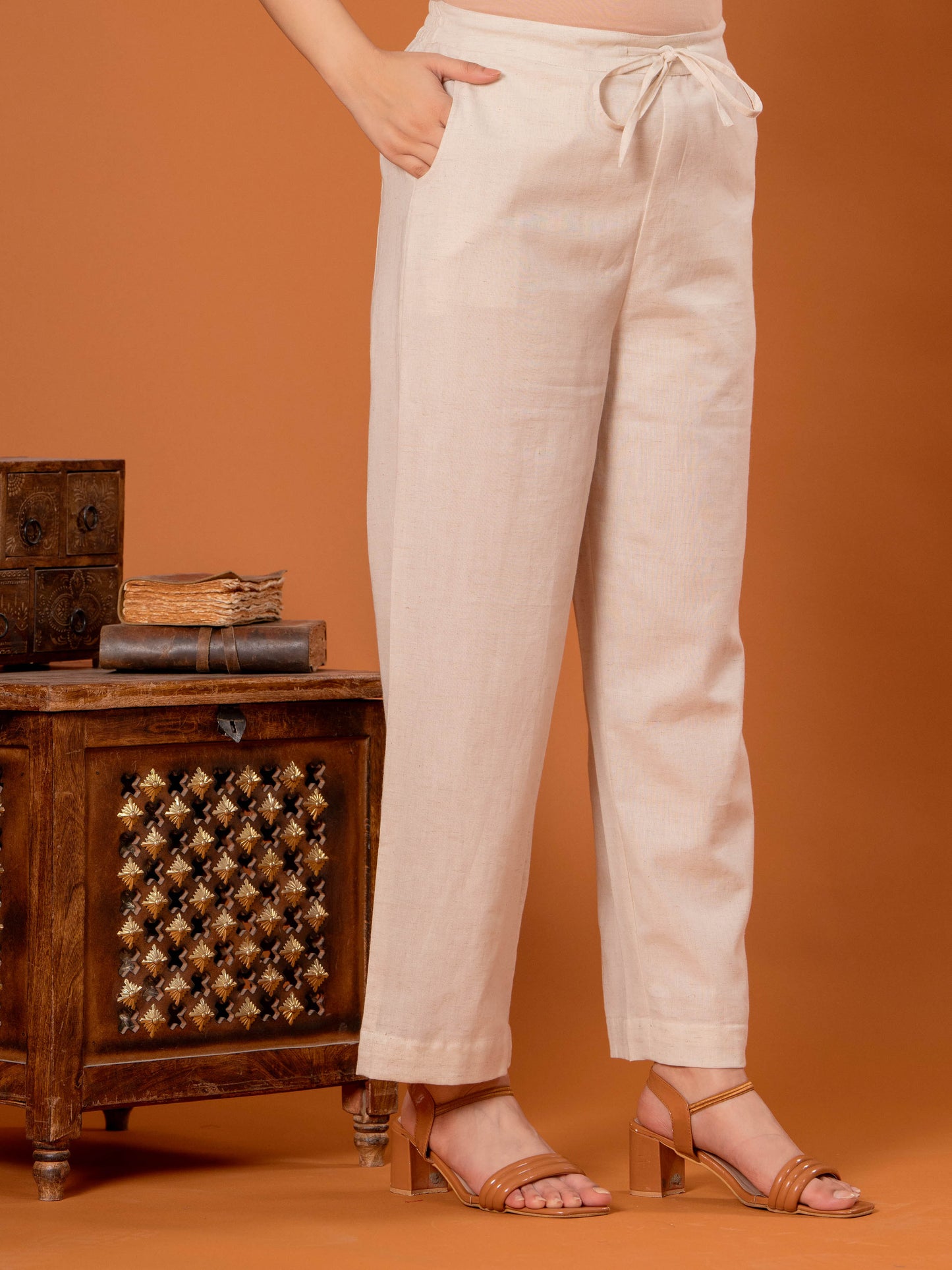 Embroidered Linen Cotton Solid Flared Off White Kurta