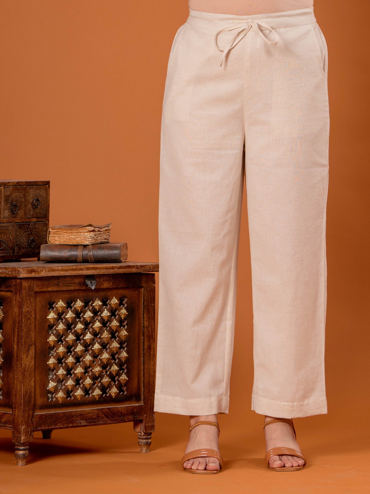 Embroidered Linen Cotton Solid Flared Off White Kurta