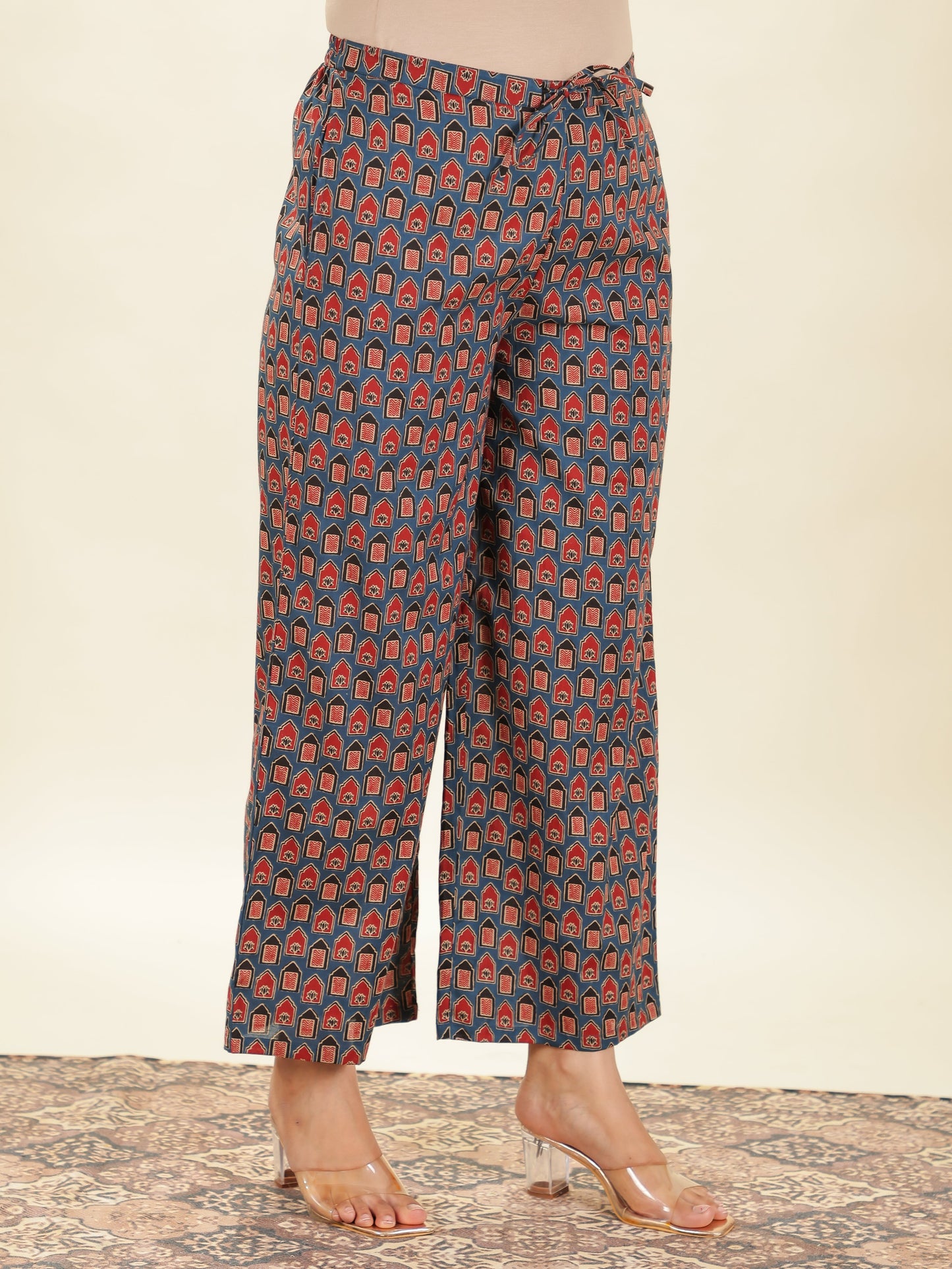 Soft Cotton Abstract A-line Blue Kurta
