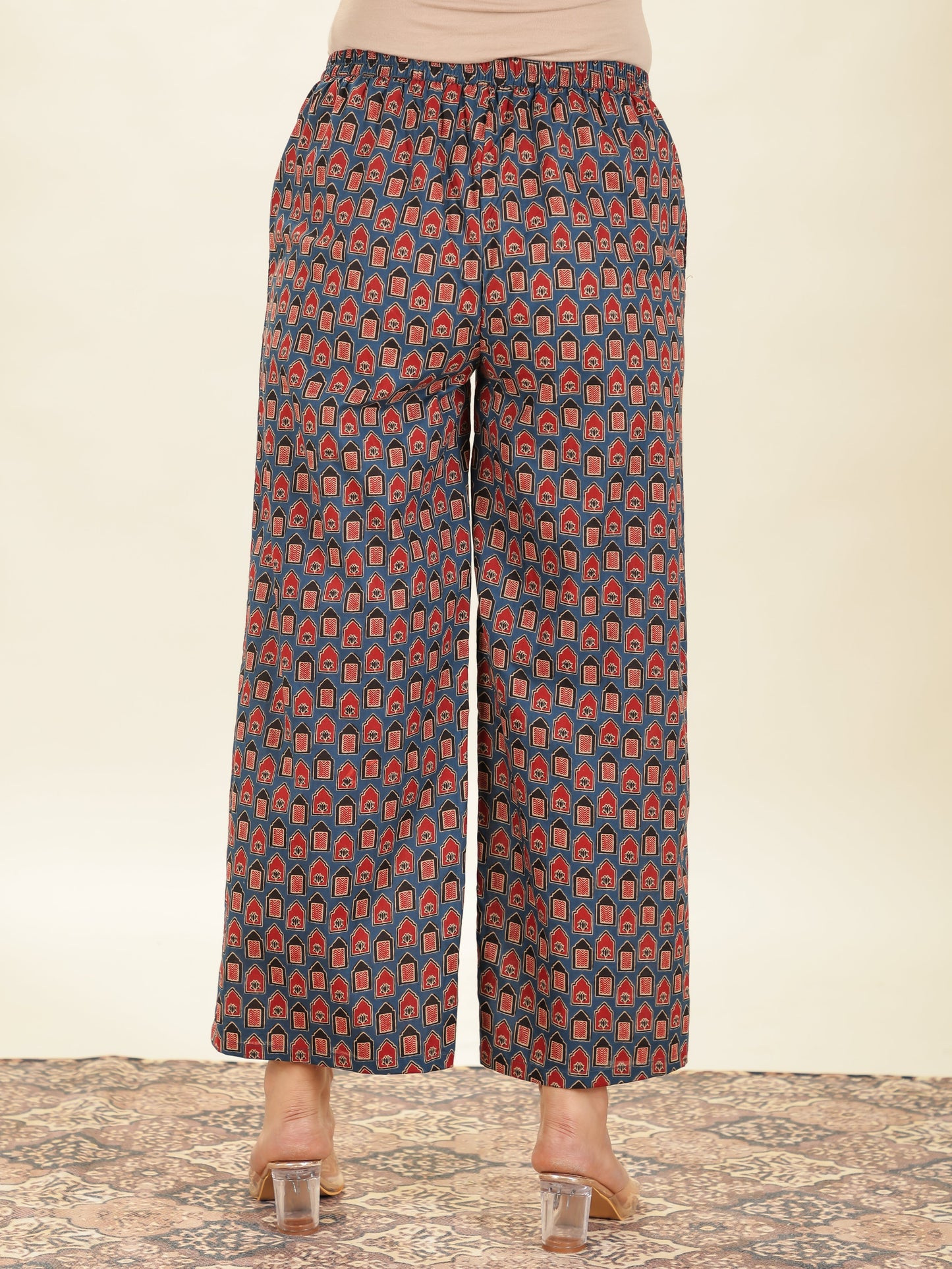 Soft Cotton Abstract A-line Blue Kurta