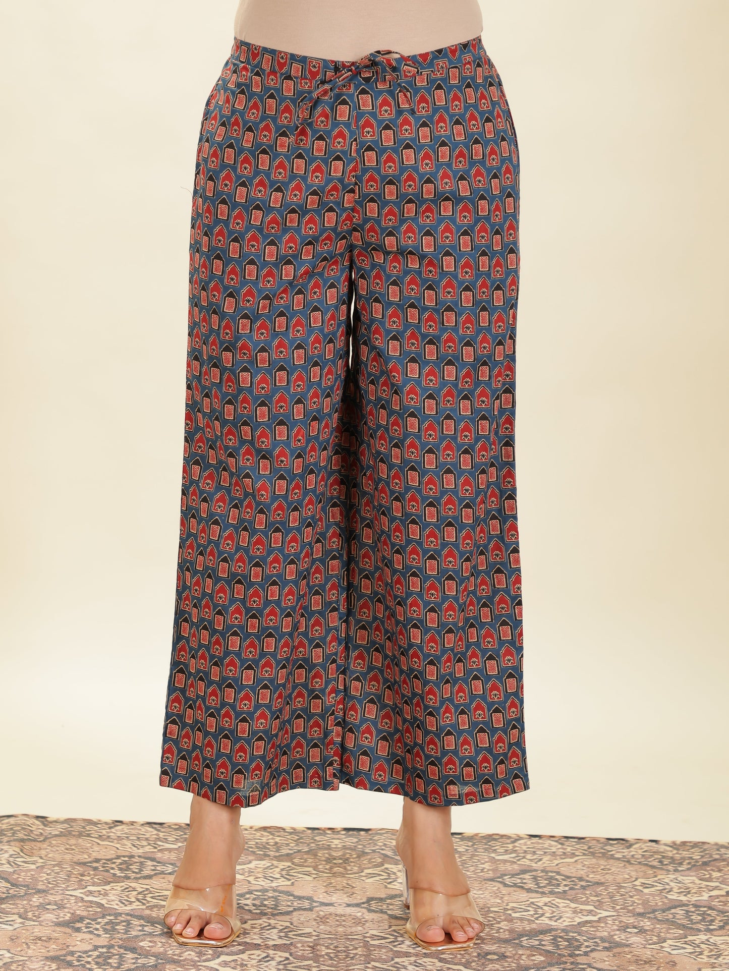 Soft Cotton Abstract A-line Blue Kurta