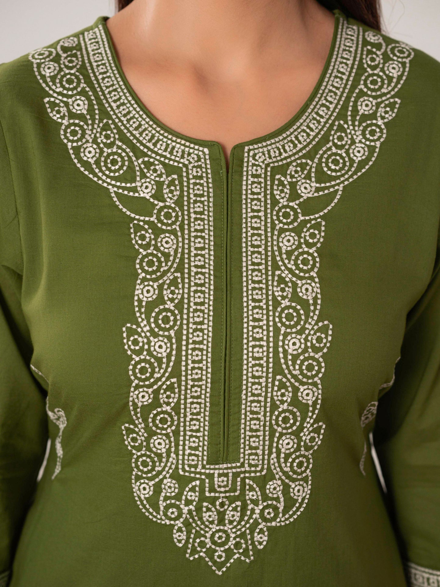 Embroidered Soft cotton Solid Straight Green Kurta