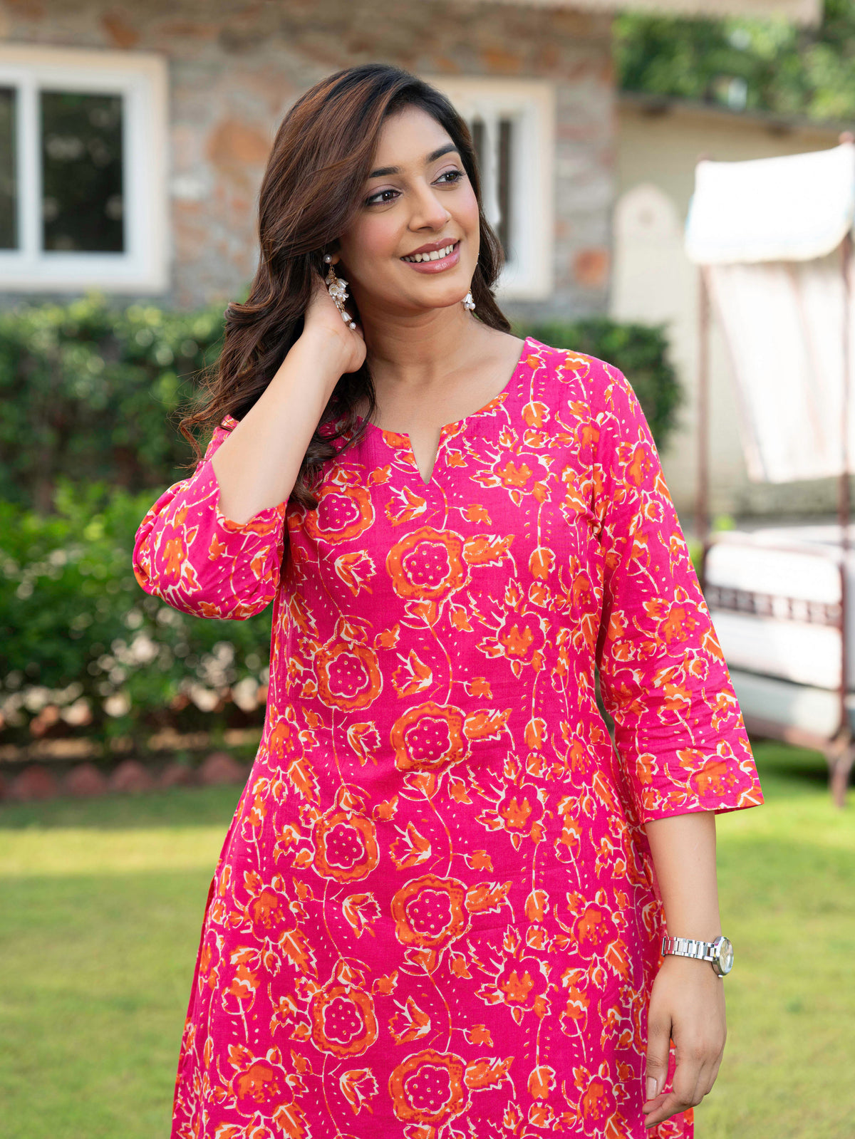 Soft Cotton Jaal Straight Magenta Kurta
