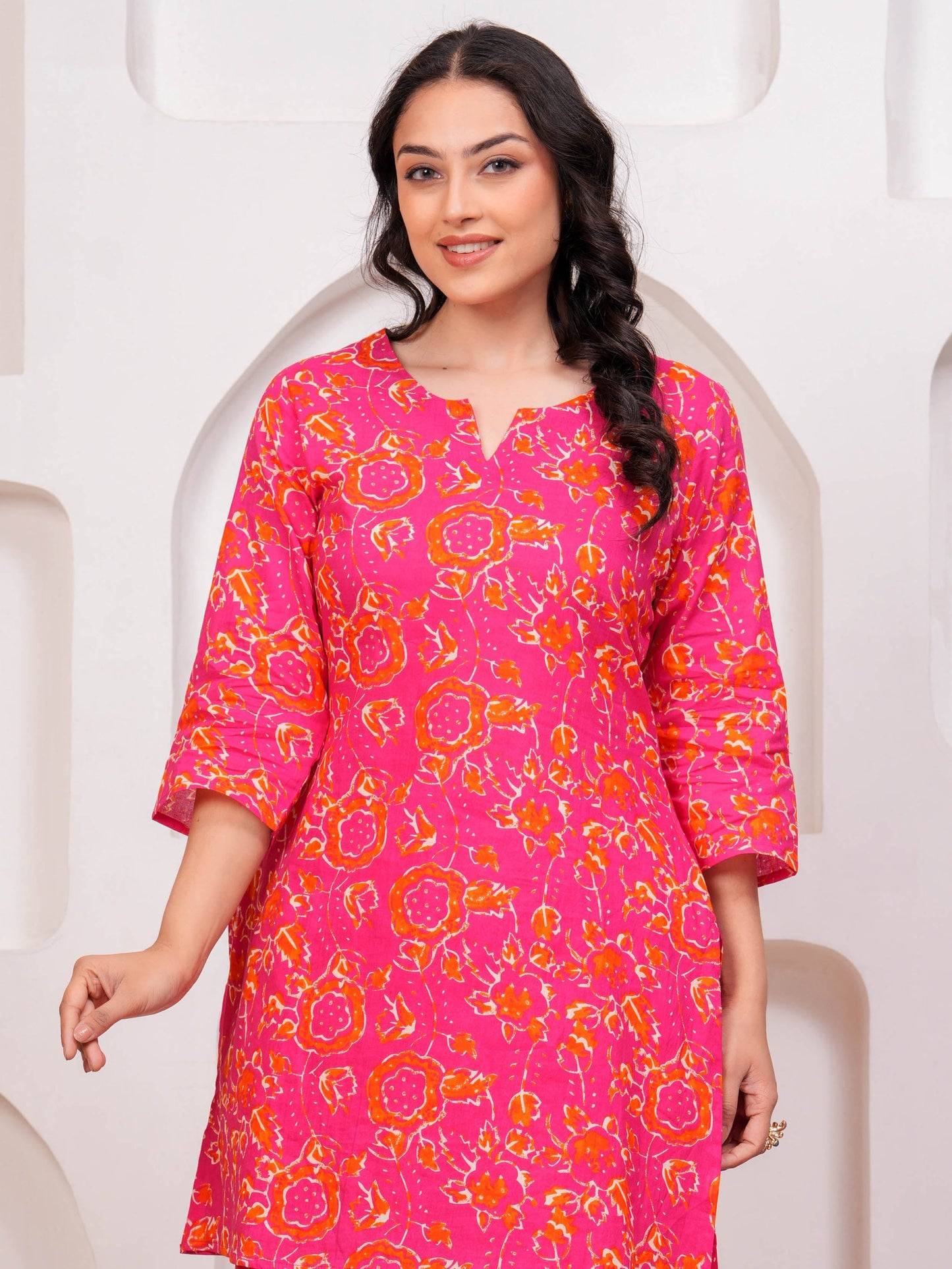 Soft Cotton Jaal Straight Magenta Kurta