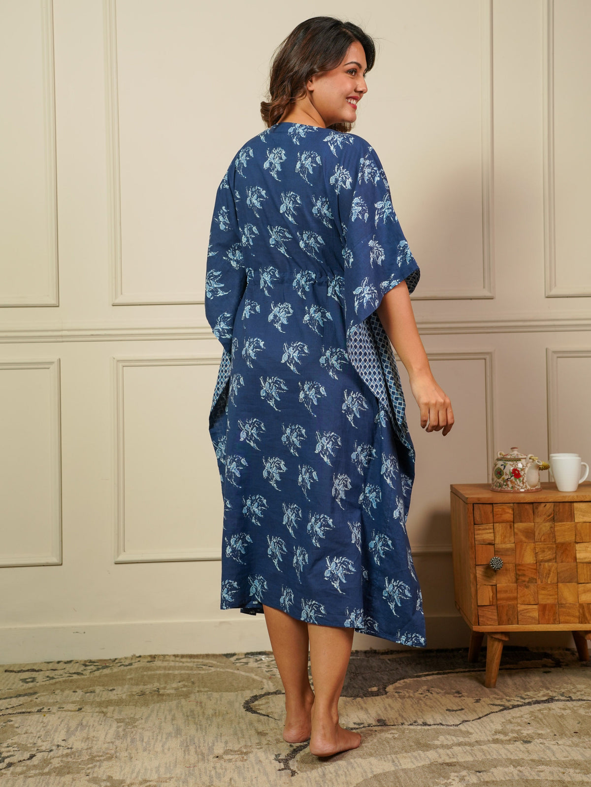 Soft Cotton Floral Kaftan Blue Kurta