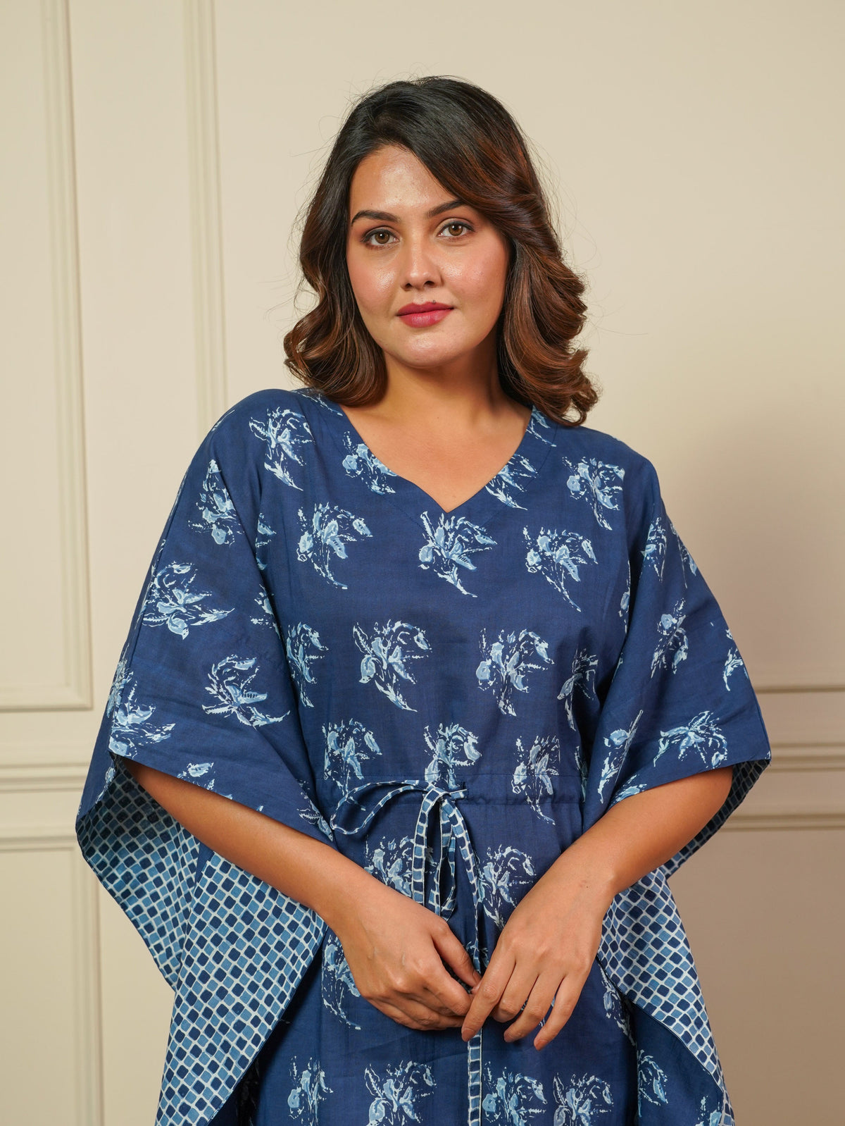 Soft Cotton Floral Kaftan Blue Kurta