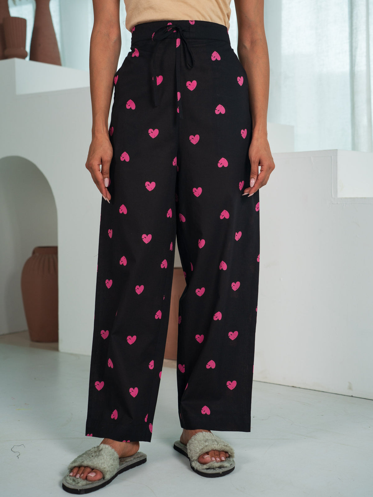 Soft Cotton Heart Black Straight Trousers