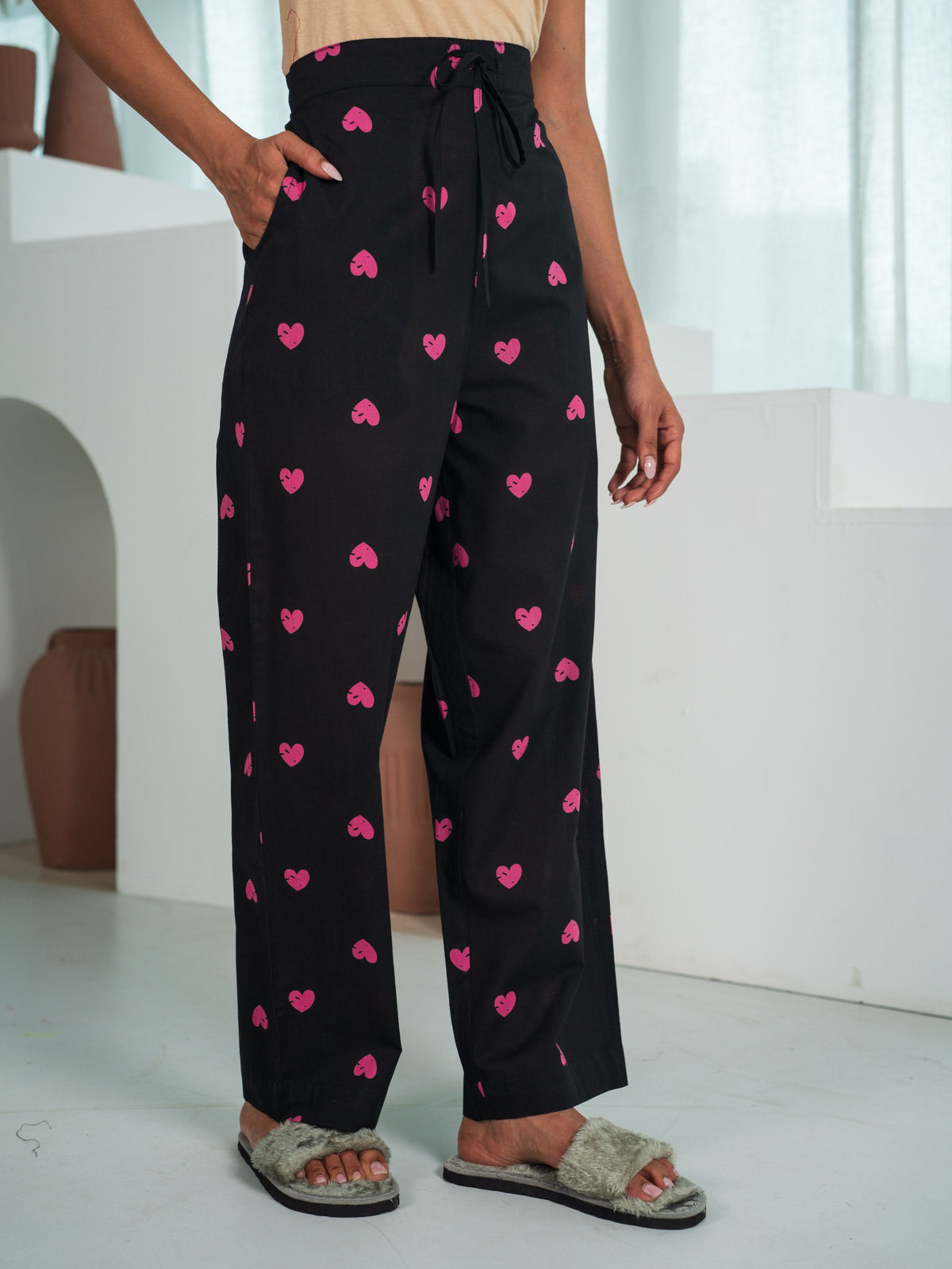 Soft Cotton Heart Black Straight Trousers