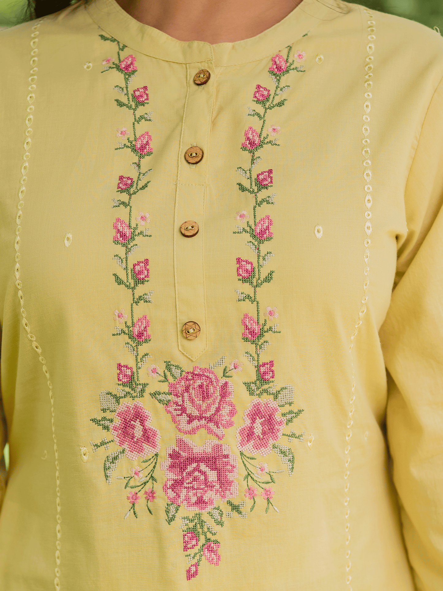 Embroidered Soft cotton Solid Straight Yellow Kurta