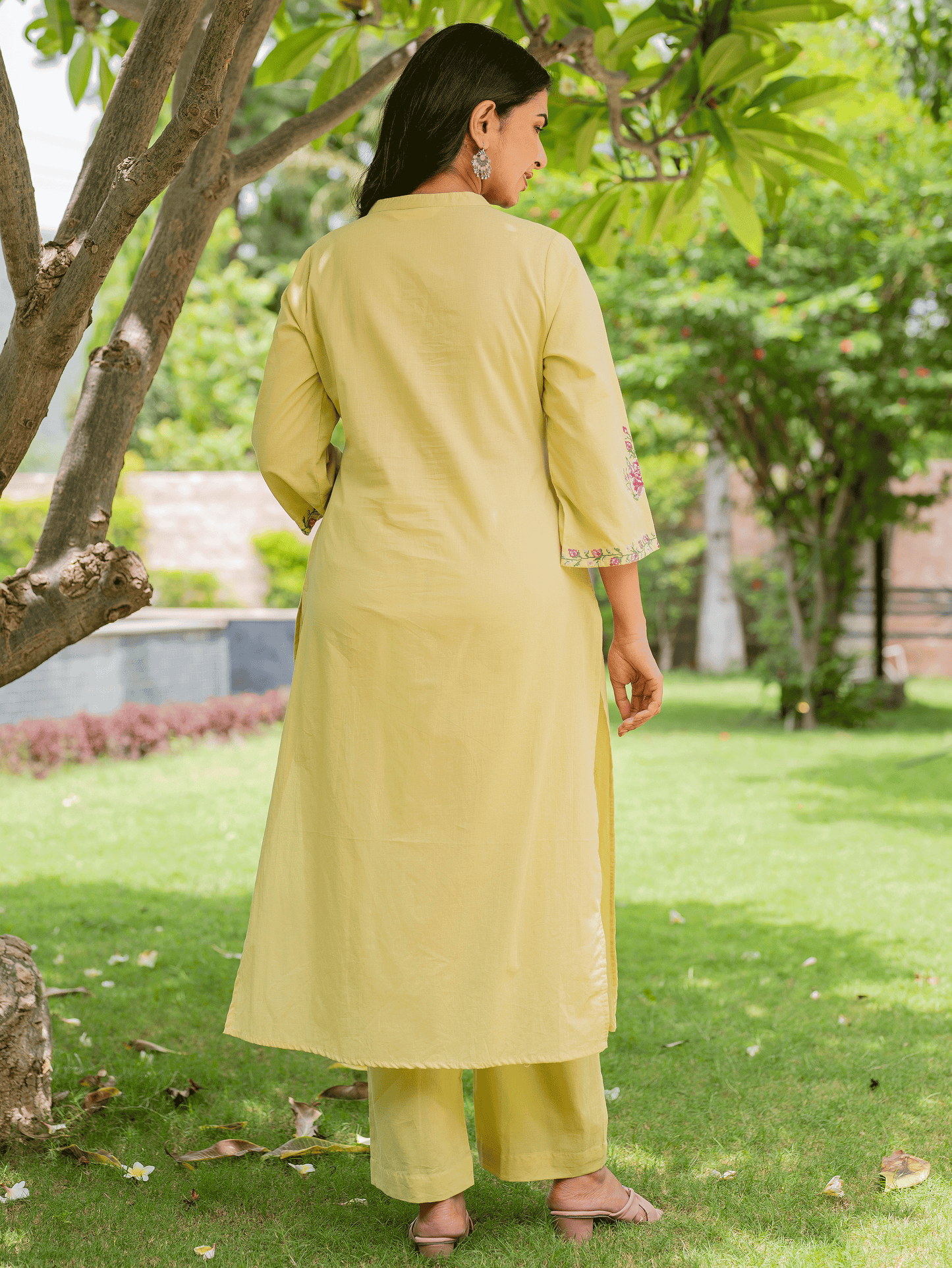 Embroidered Soft cotton Solid Straight Yellow Kurta