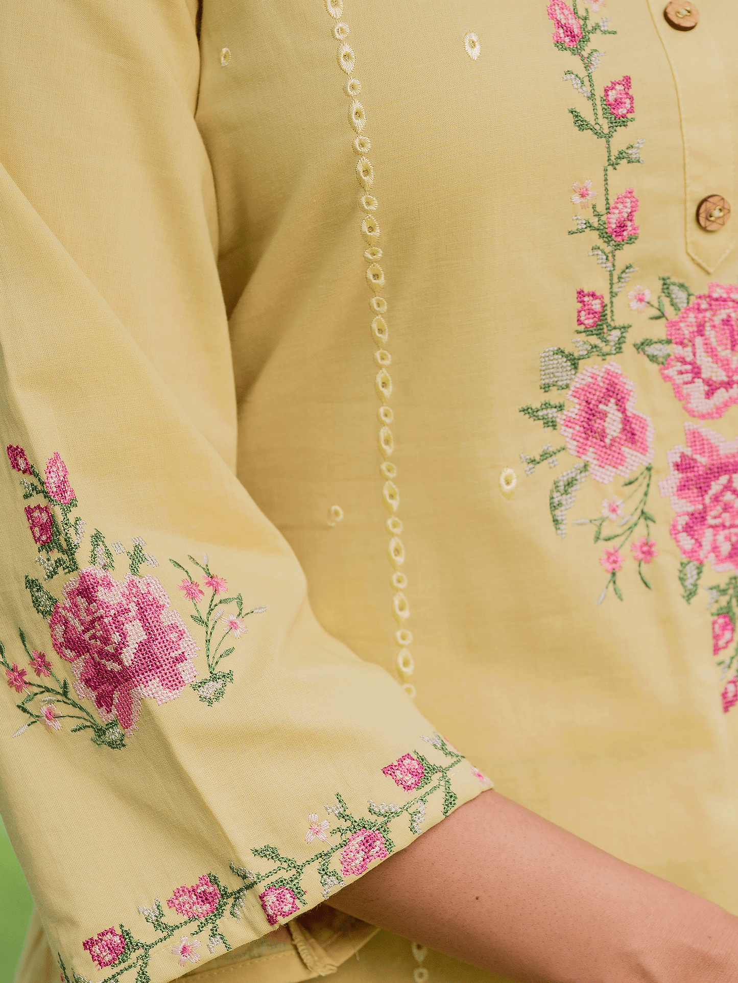 Embroidered Soft cotton Solid Straight Yellow Kurta
