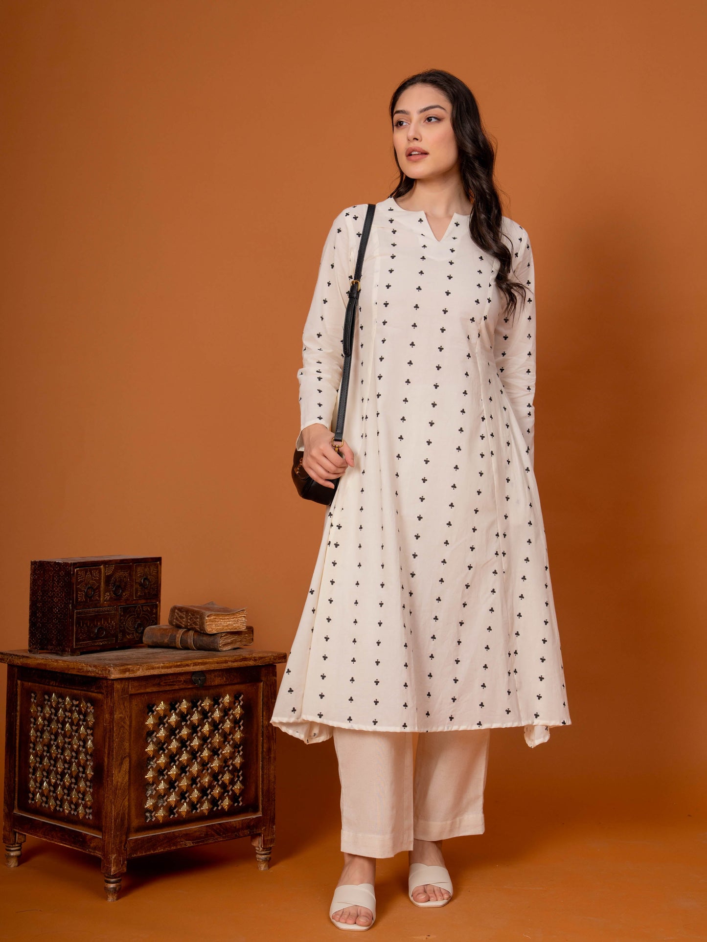 Soft Cotton Butta A-line Off White Kurta