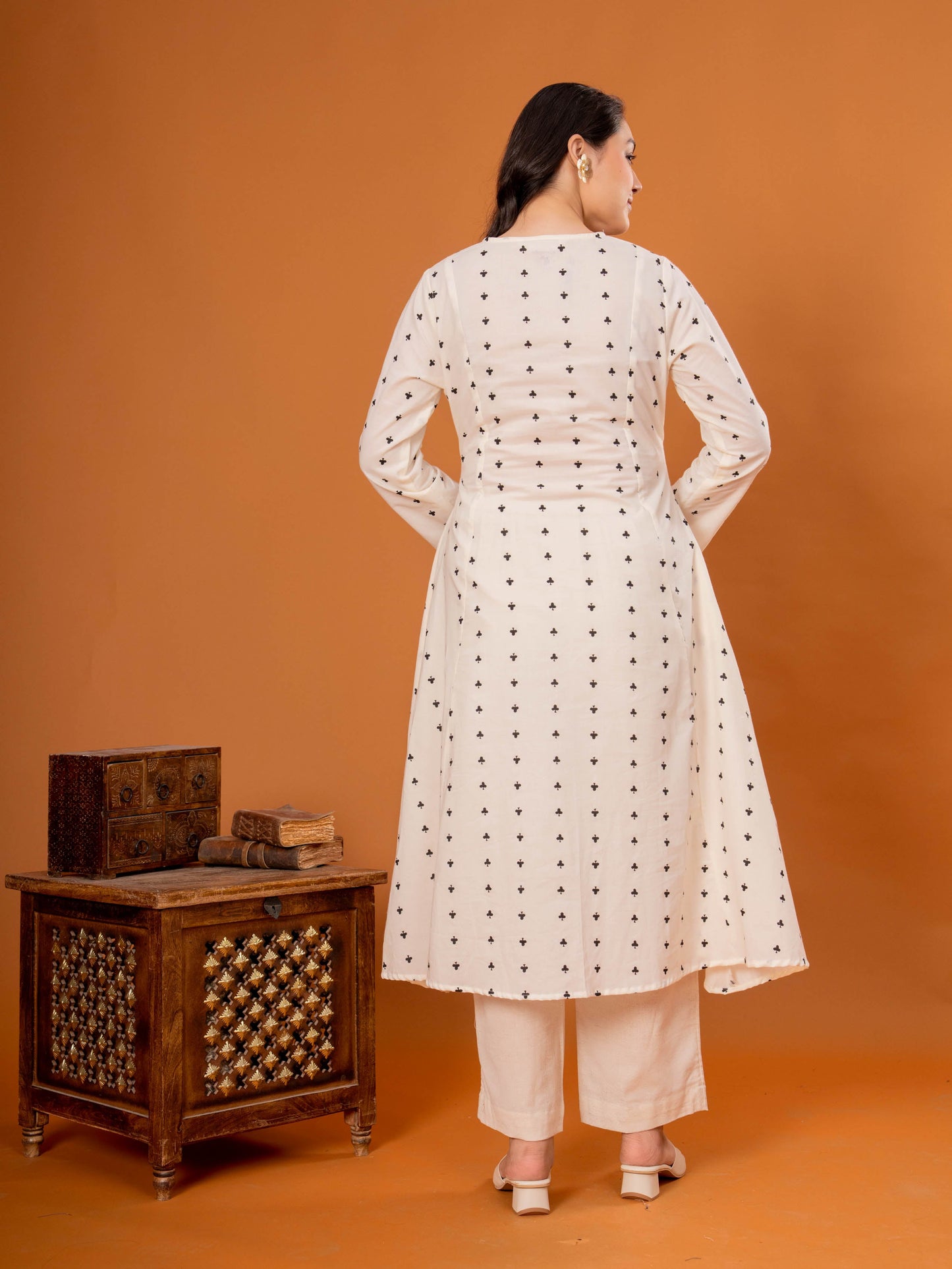 Soft Cotton Butta A-line Off White Kurta