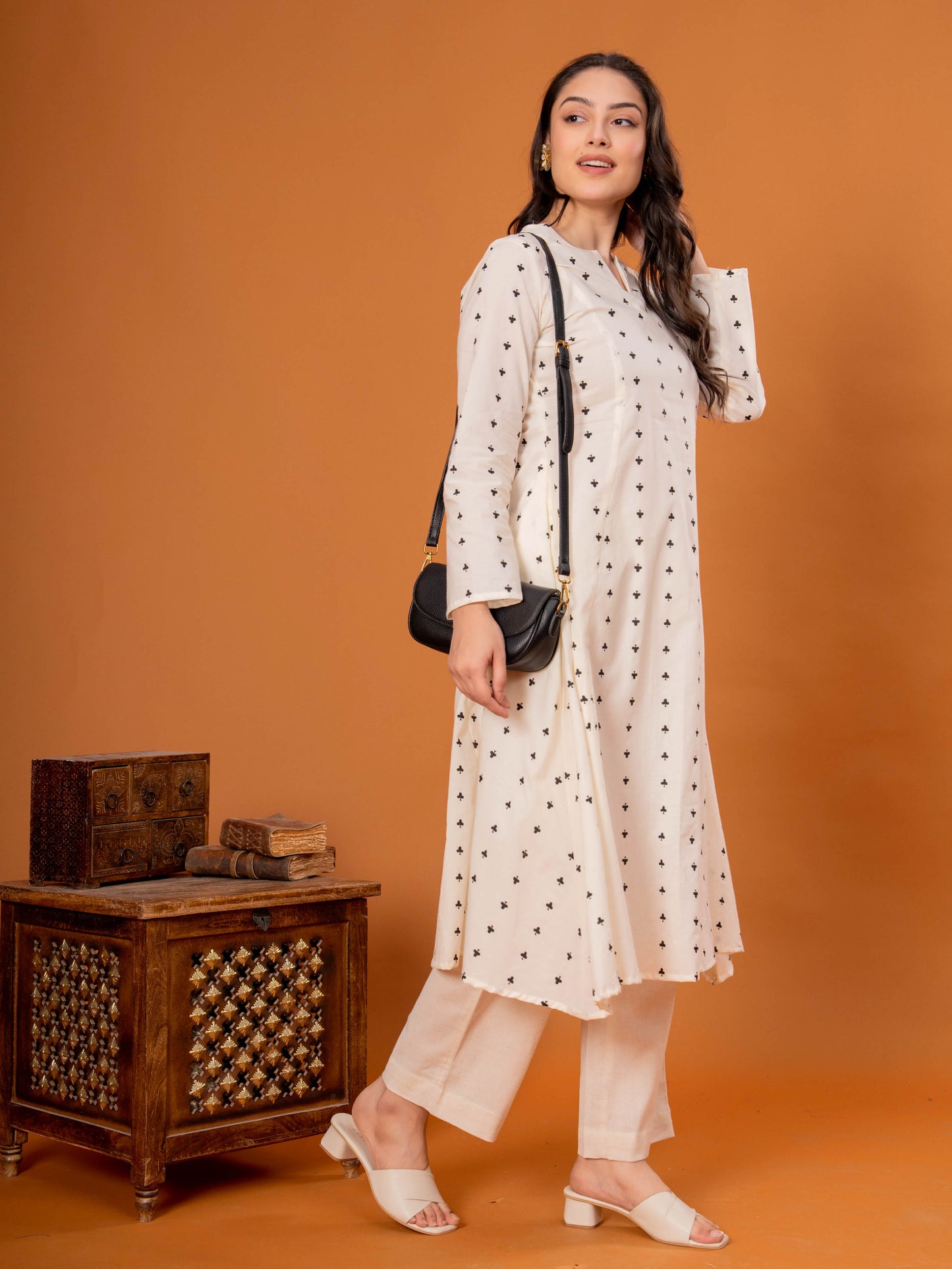 Soft Cotton Butta A-line Off White Kurta