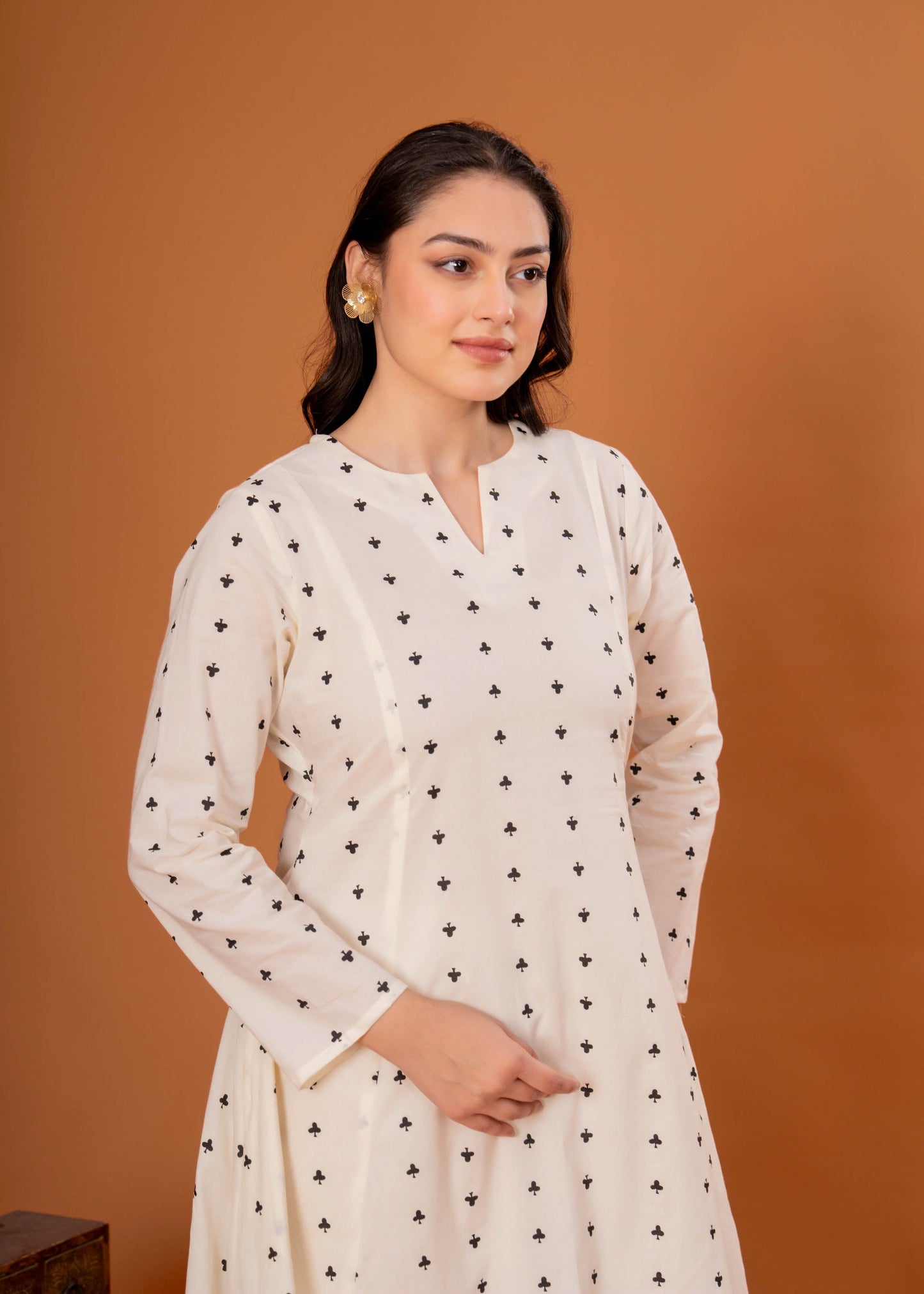 Soft Cotton Butta A-line Off White Kurta