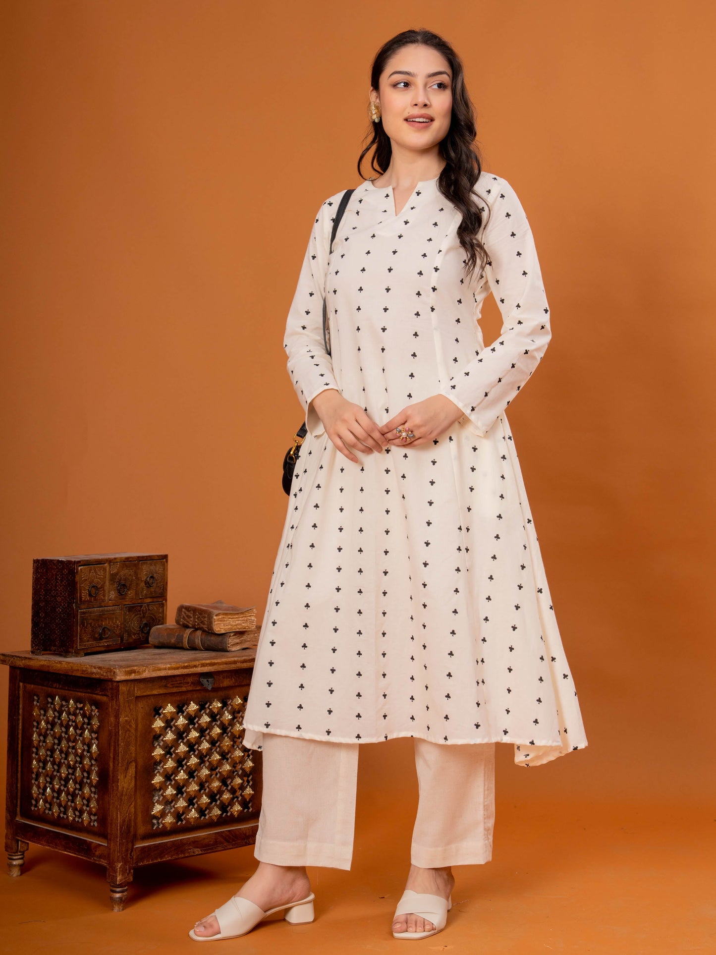 Soft Cotton Butta A-line Off White Kurta
