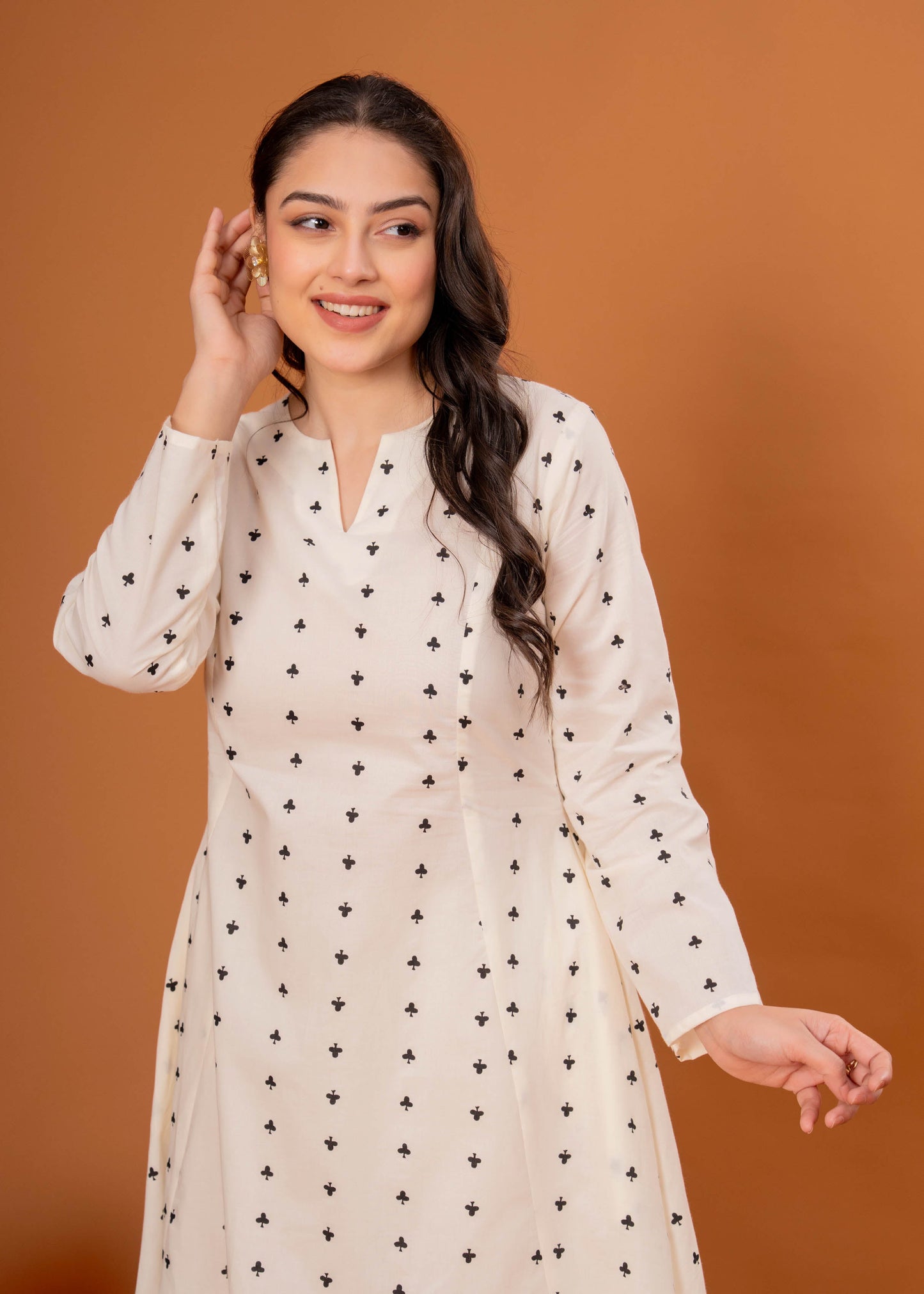 Soft Cotton Butta A-line Off White Kurta