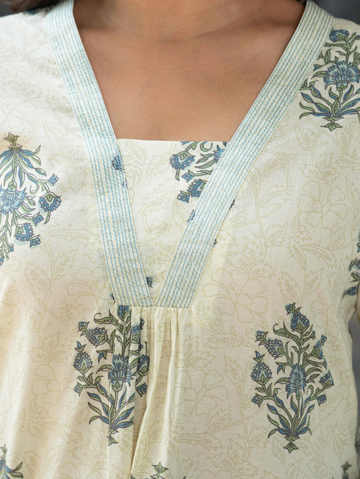 Embroidered Soft Cotton Butta A-Line Off White Kurta