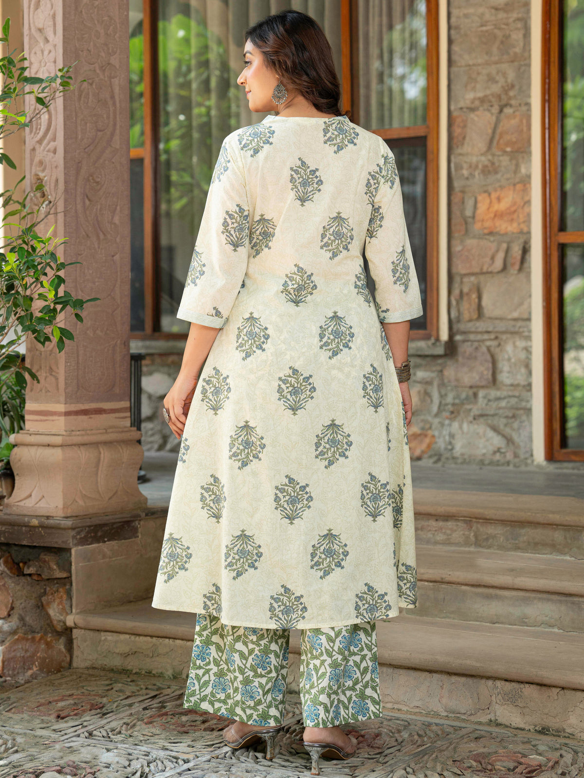 Embroidered Soft Cotton Butta A-Line Off White Kurta
