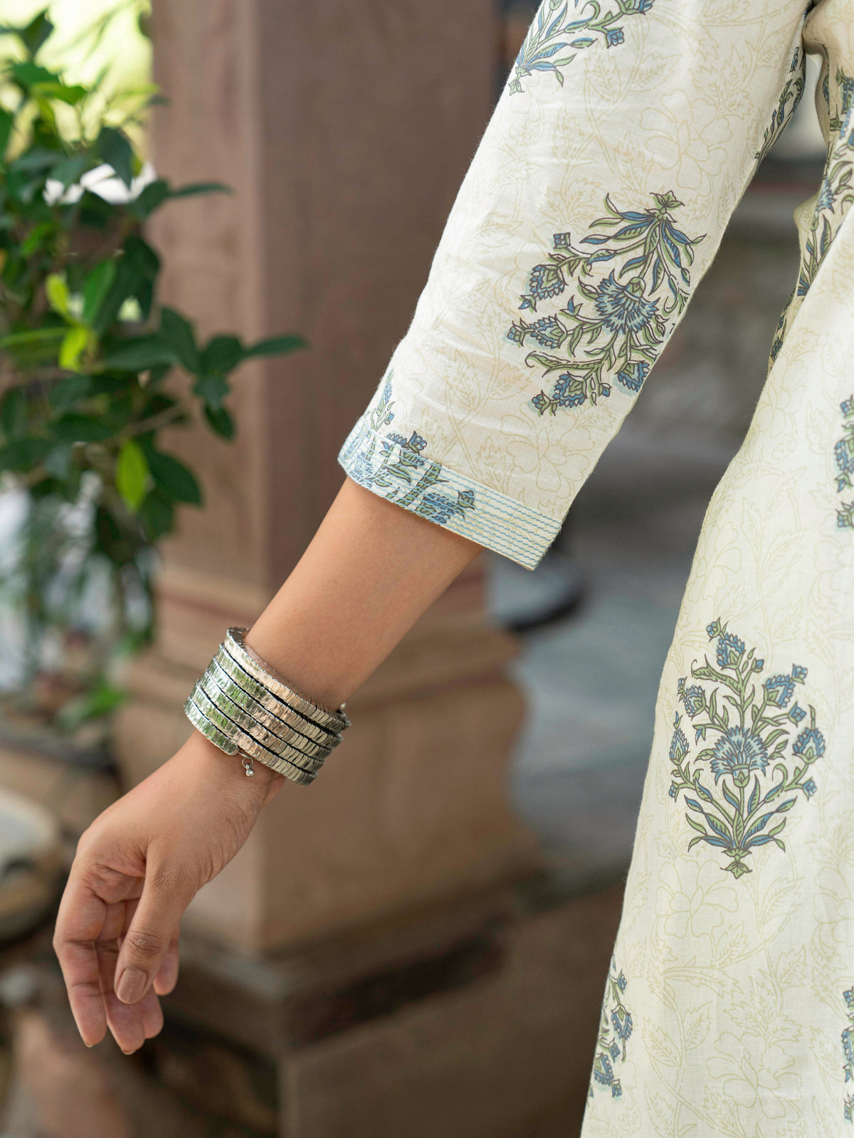 Embroidered Soft Cotton Butta A-Line Off White Kurta