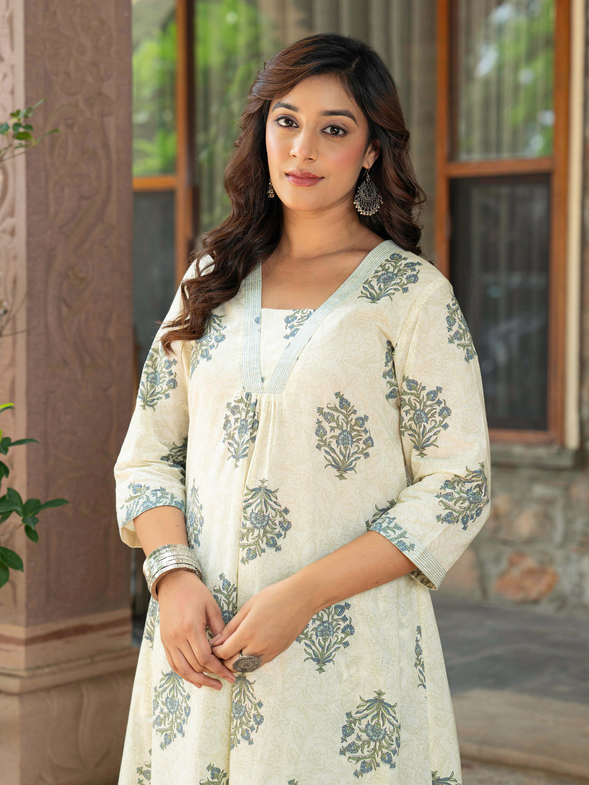 Embroidered Soft Cotton Butta A-Line Off White Kurta