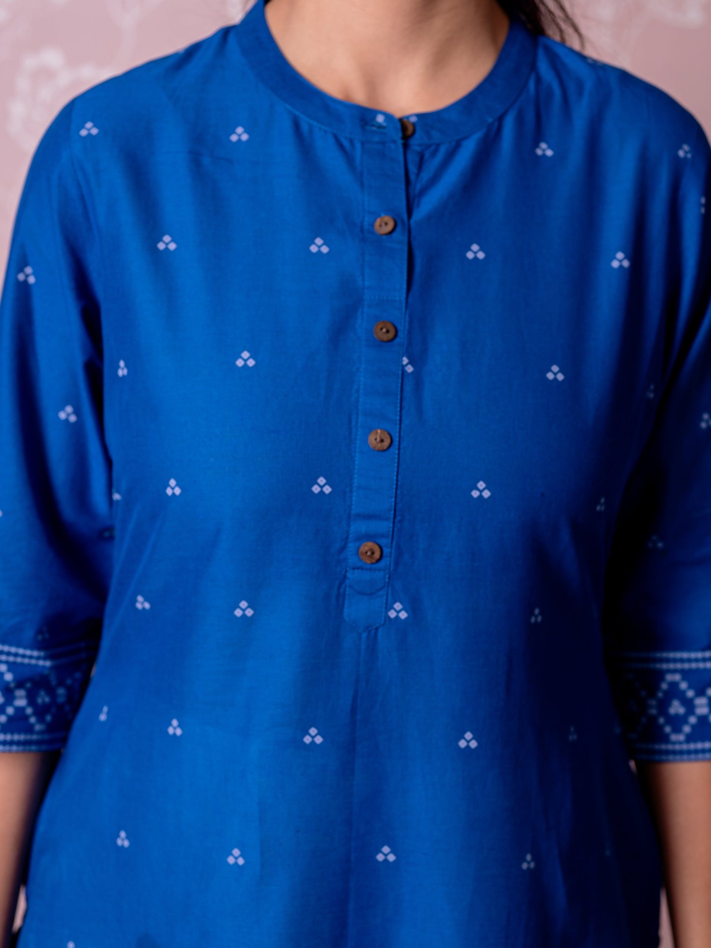 Soft cotton Geometric Straight Blue Kurta