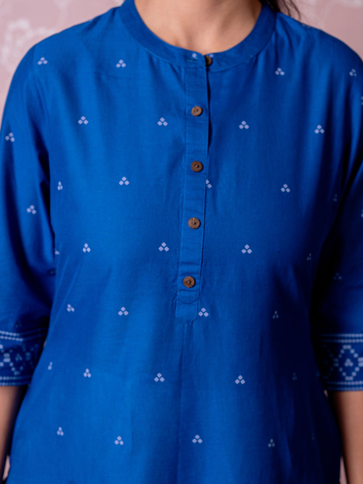 Soft Cotton Geometric Straight Blue Kurta