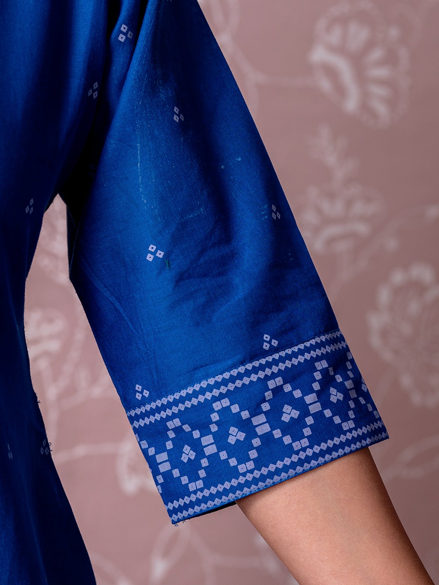 Soft cotton Geometric Straight Blue Kurta