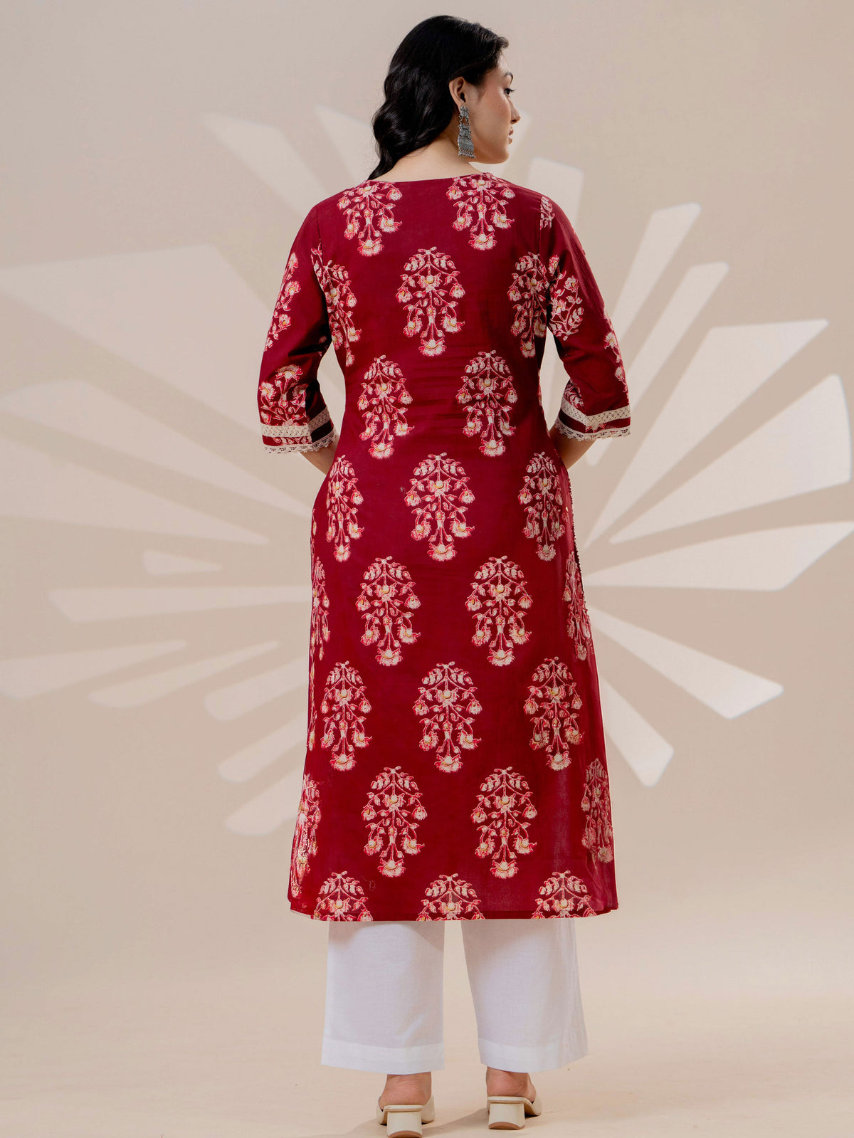 Soft cotton Floral Straight Maroon Kurta