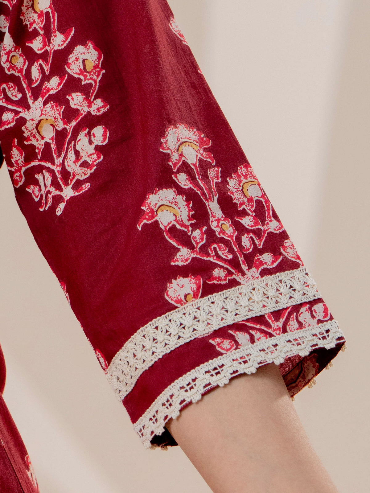 Soft cotton Floral Straight Maroon Kurta