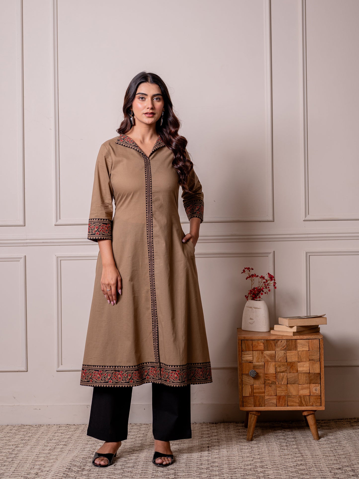 Soft cotton Solid Straight Brown Kurta