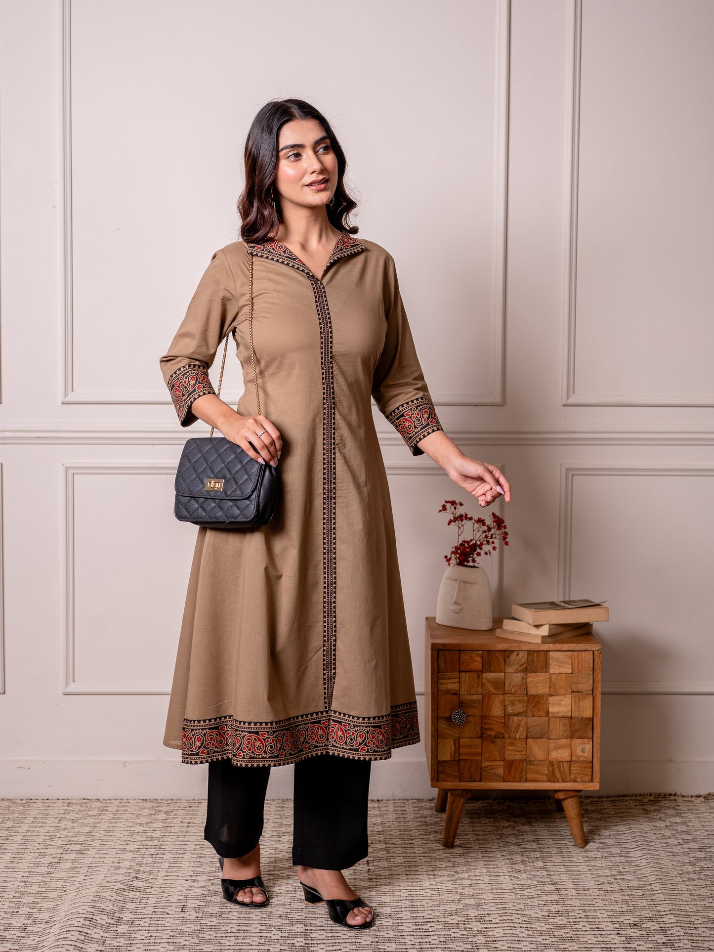Soft cotton Solid Straight Brown Kurta