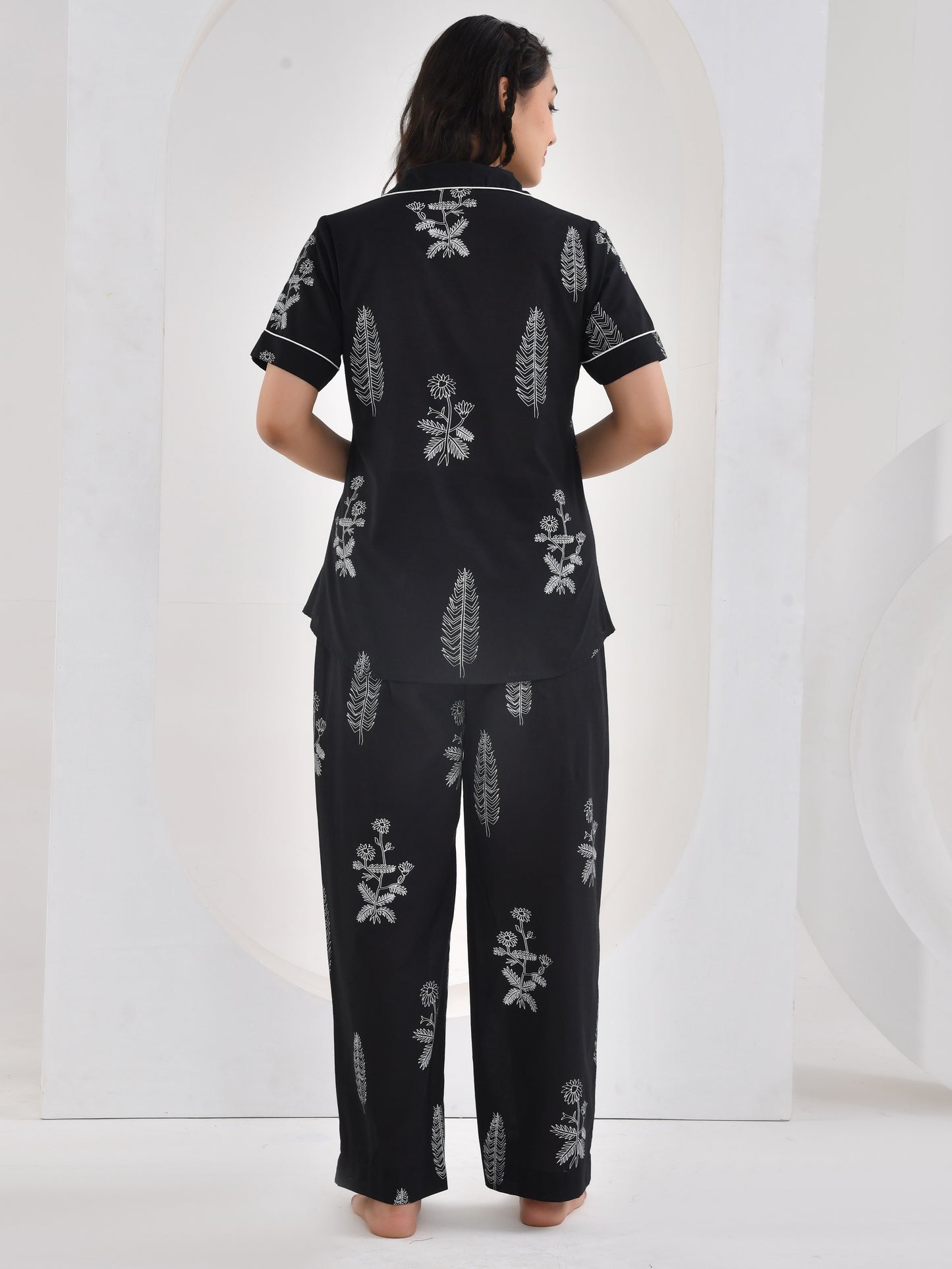 Soft cotton Floral Top Black Nightsuit