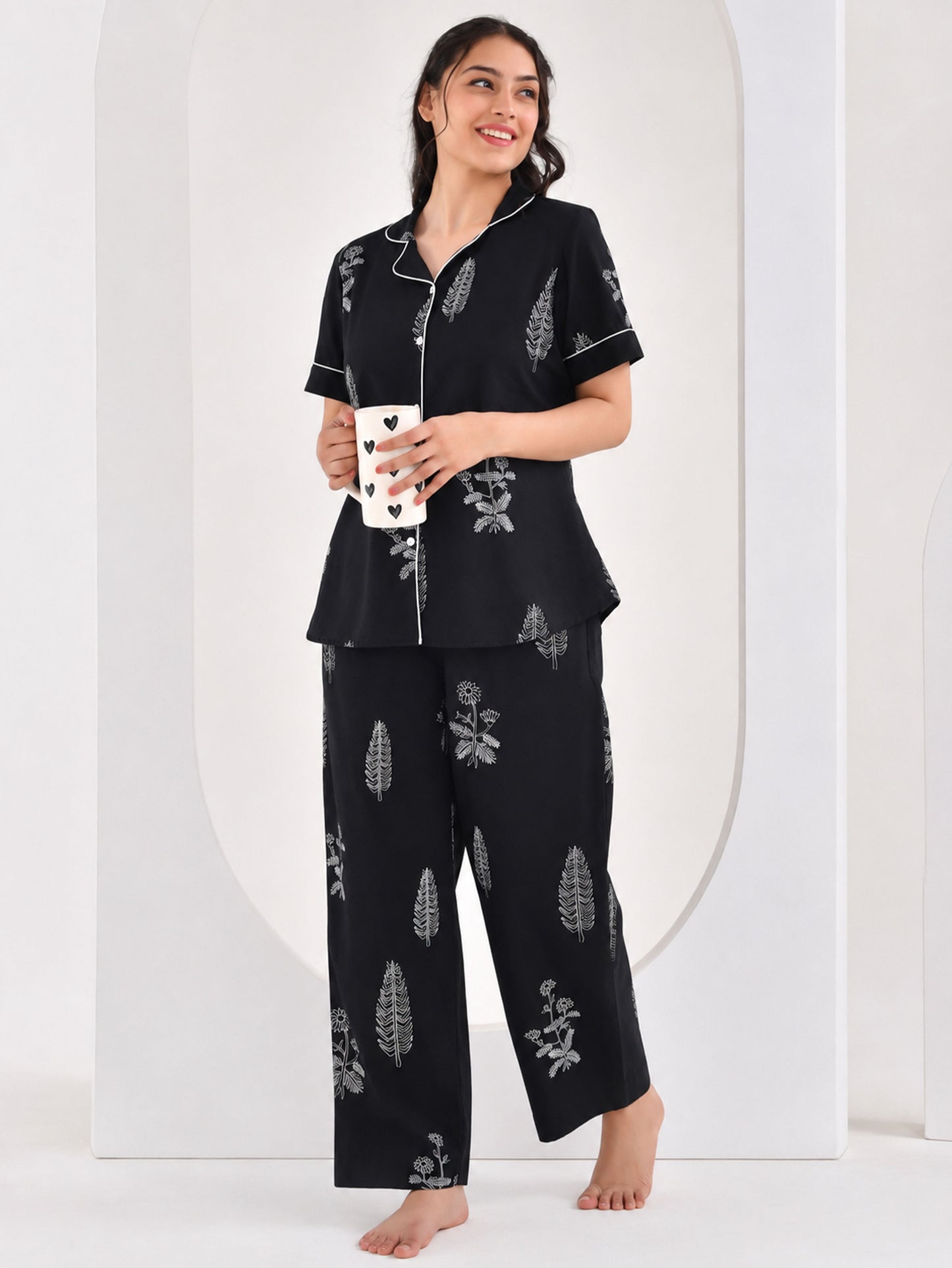 Soft cotton Floral Top Black Top
