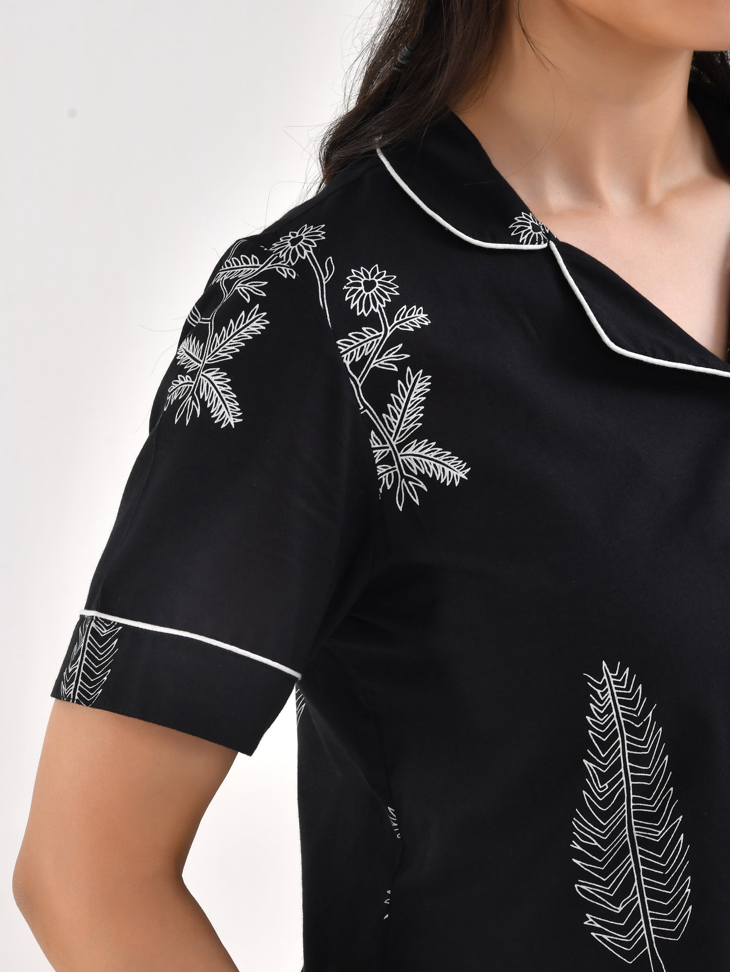 Soft cotton Floral Top Black Nightsuit