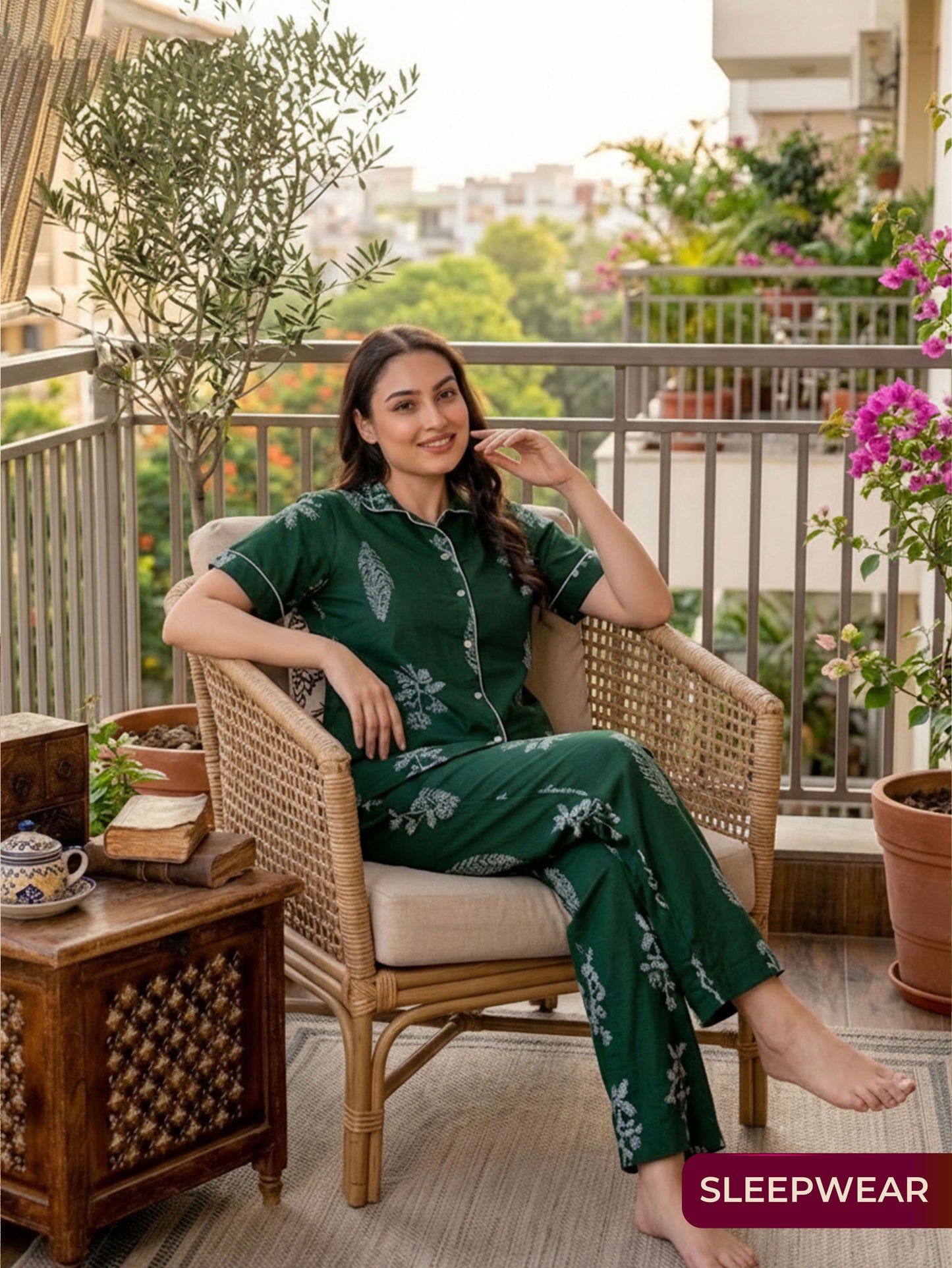 Soft Cotton Floral Top Green Top