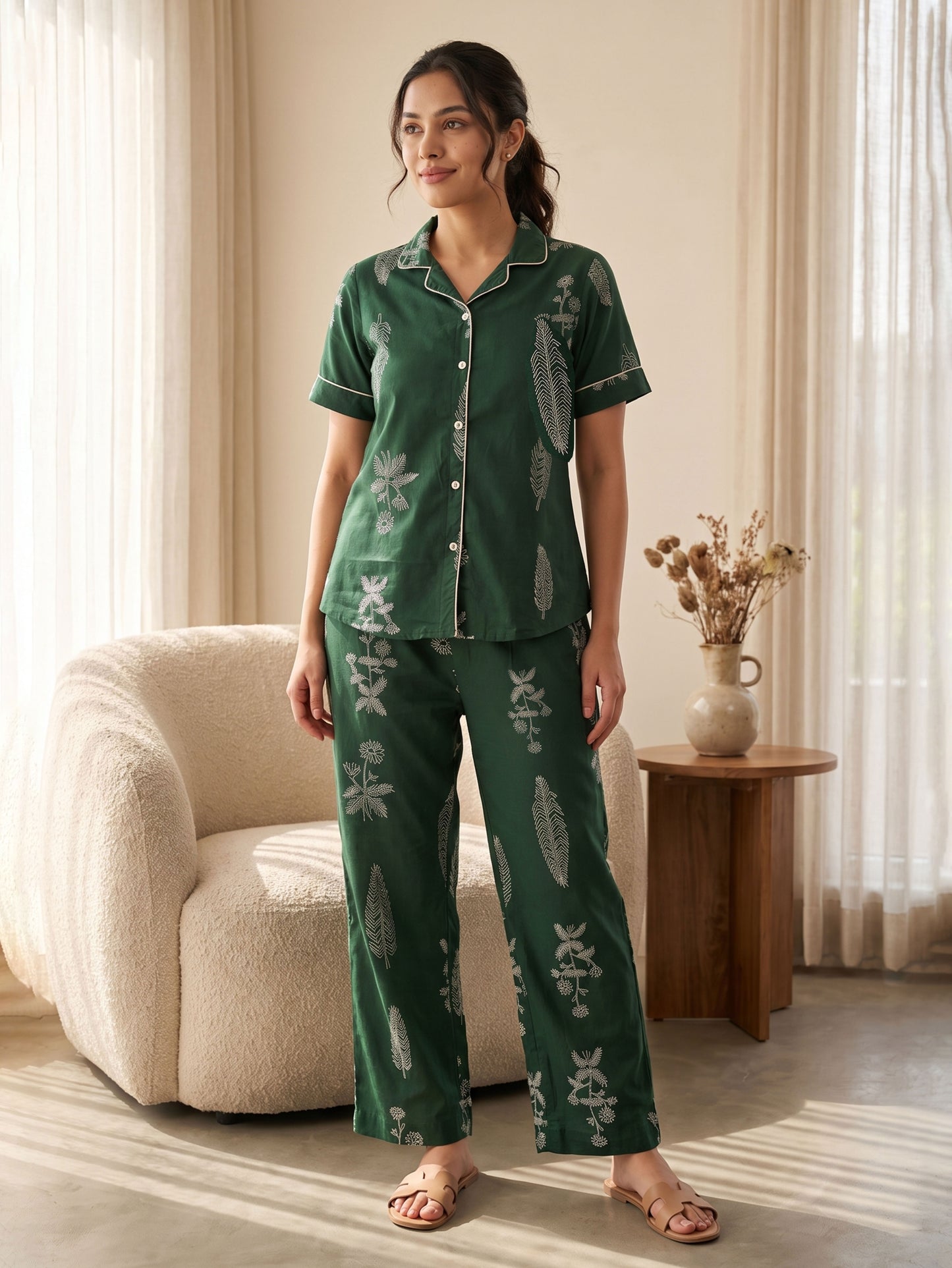 Soft Cotton Floral Top Green Top