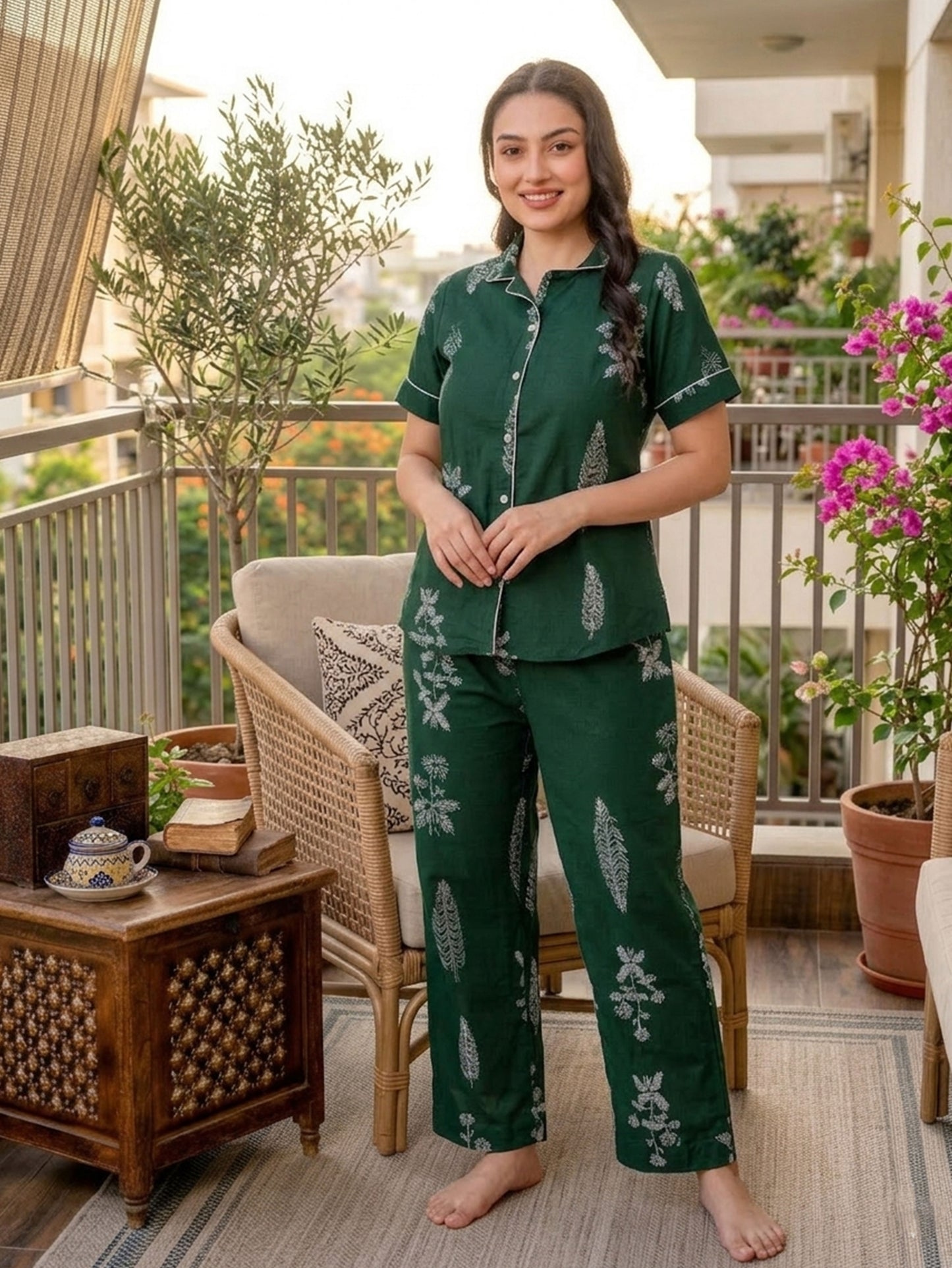 Soft Cotton Floral Top Green Top
