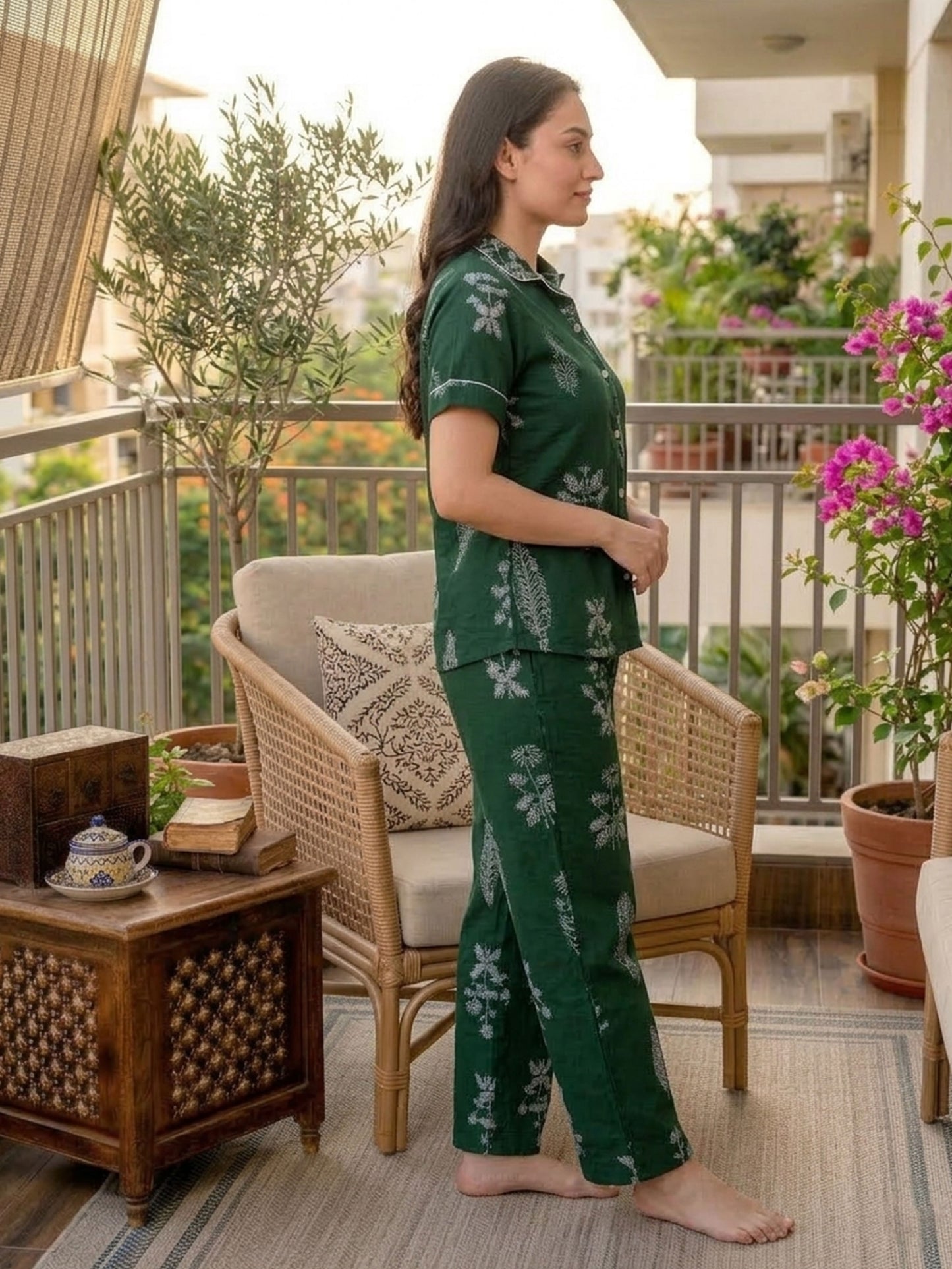 Soft Cotton Floral Top Green Top
