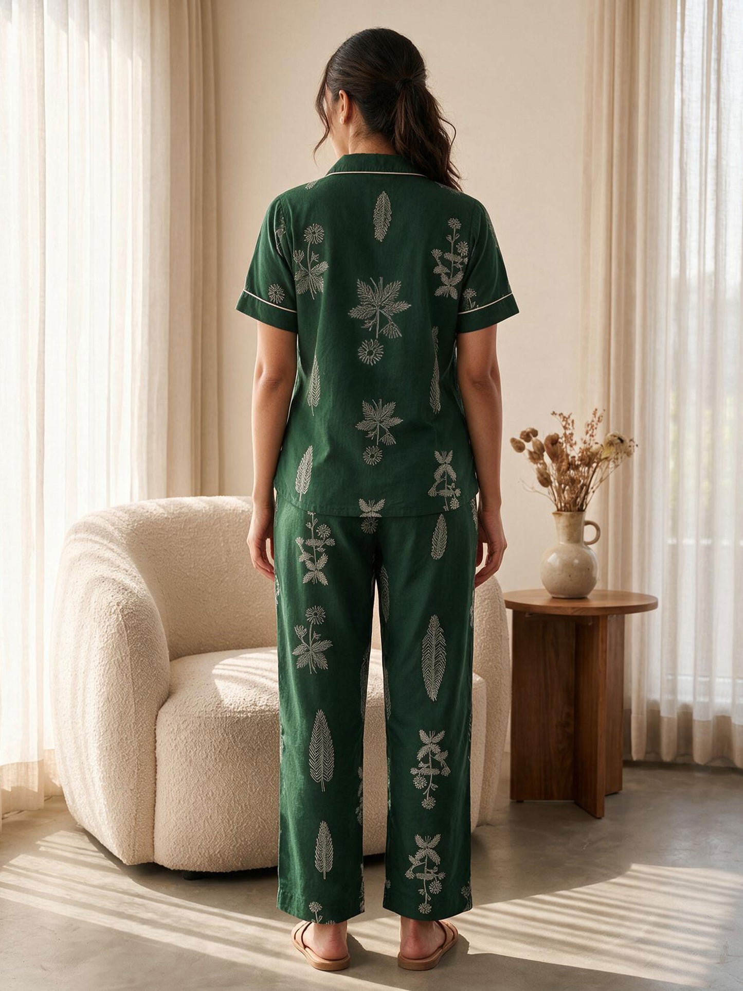 Soft Cotton Floral Top Green Top