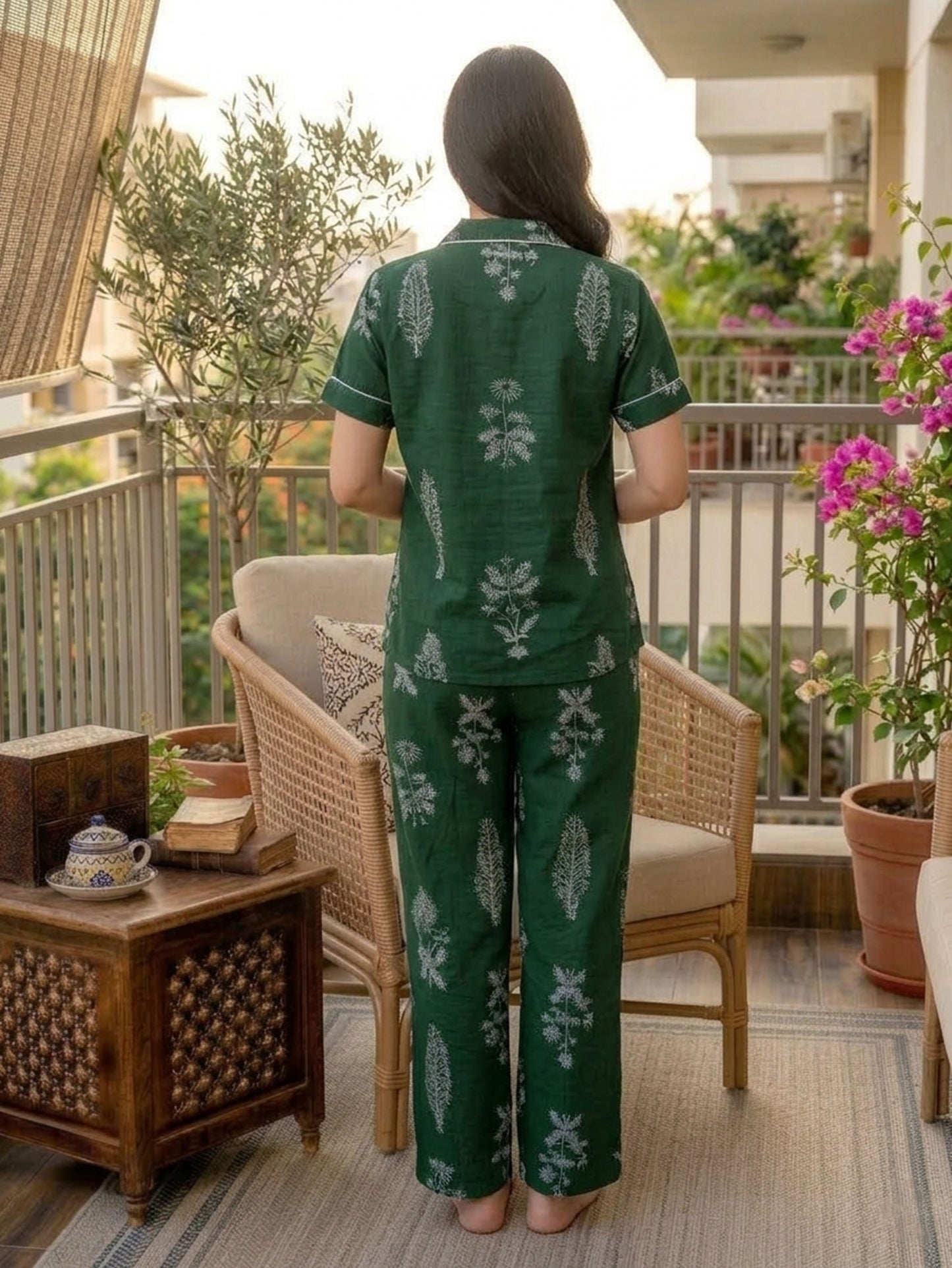 Soft Cotton Floral Top Green Top