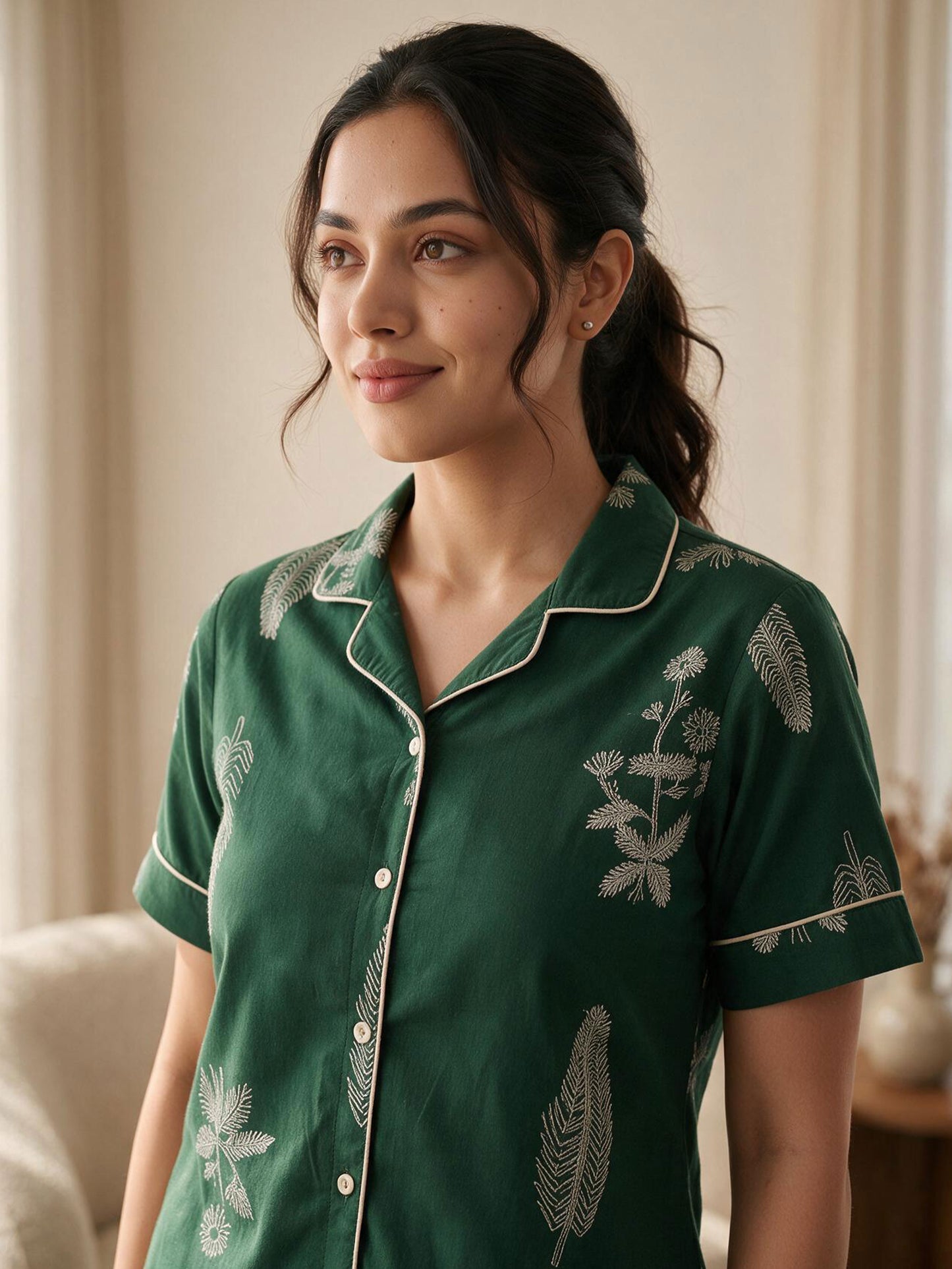 Soft Cotton Floral Top Green Top