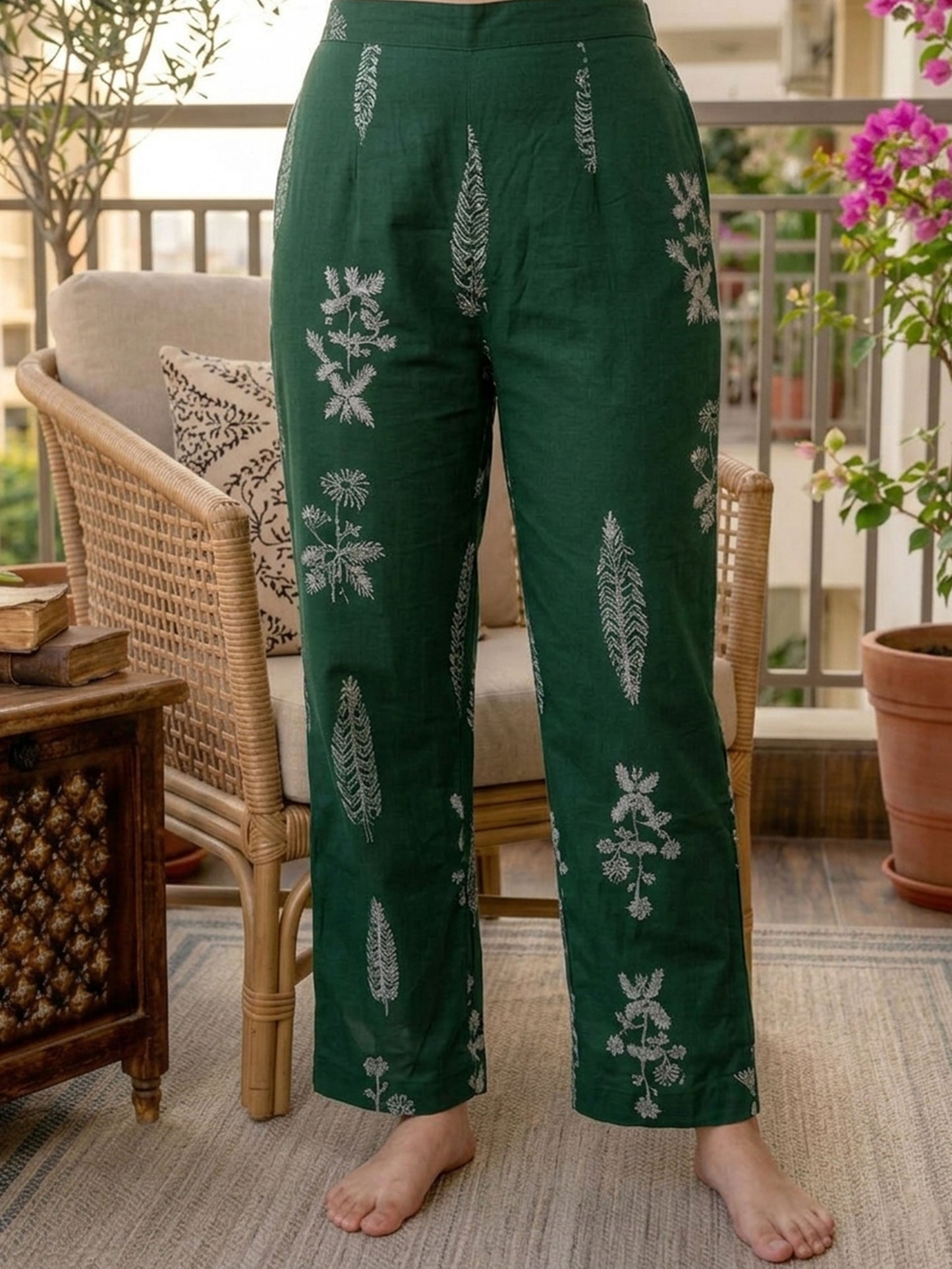 Soft Cotton Floral Top Green Top