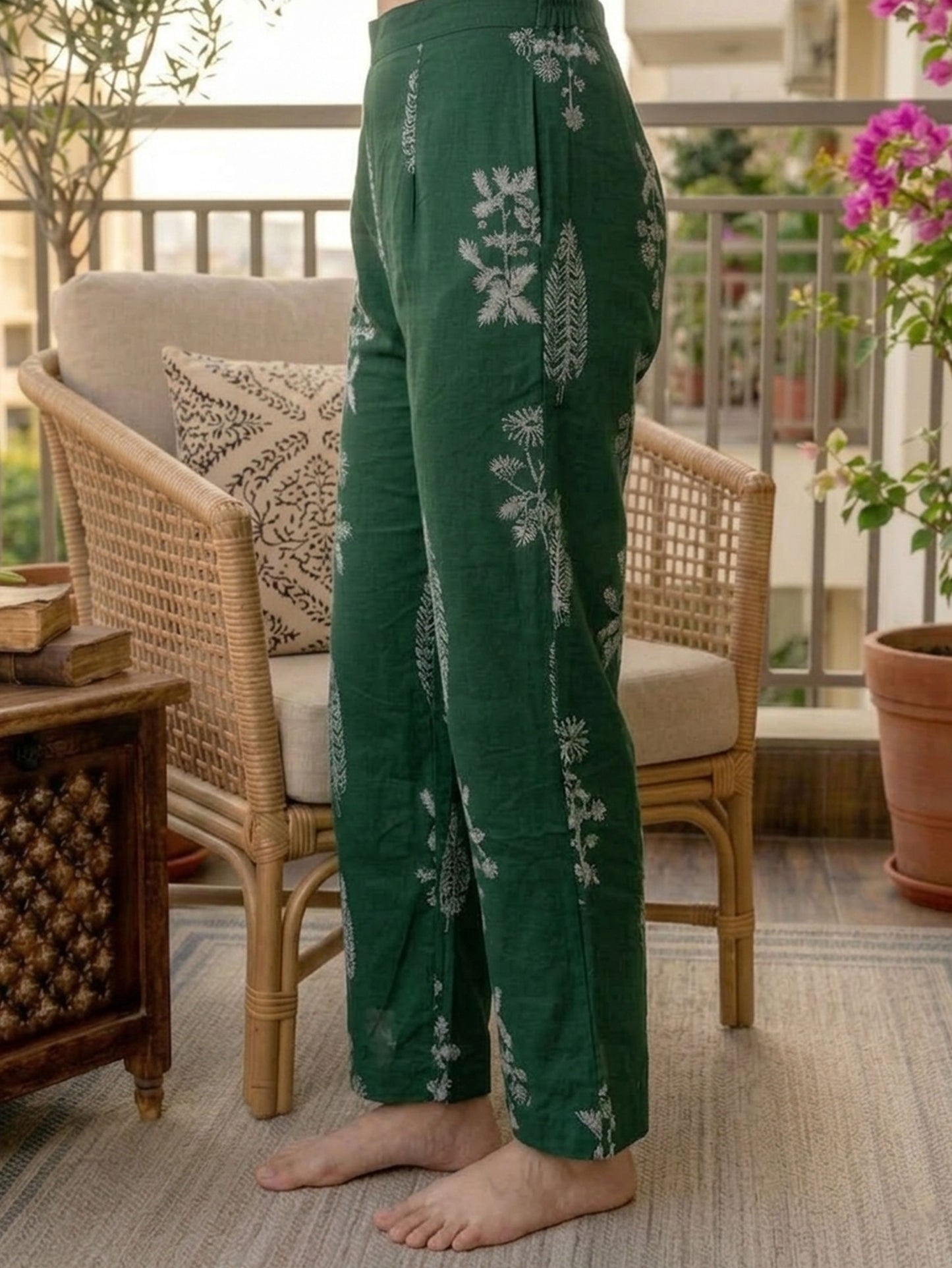 Soft Cotton Floral Top Green Top