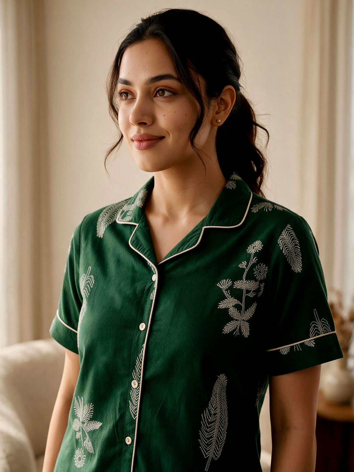 Soft Cotton Floral Top Green Top