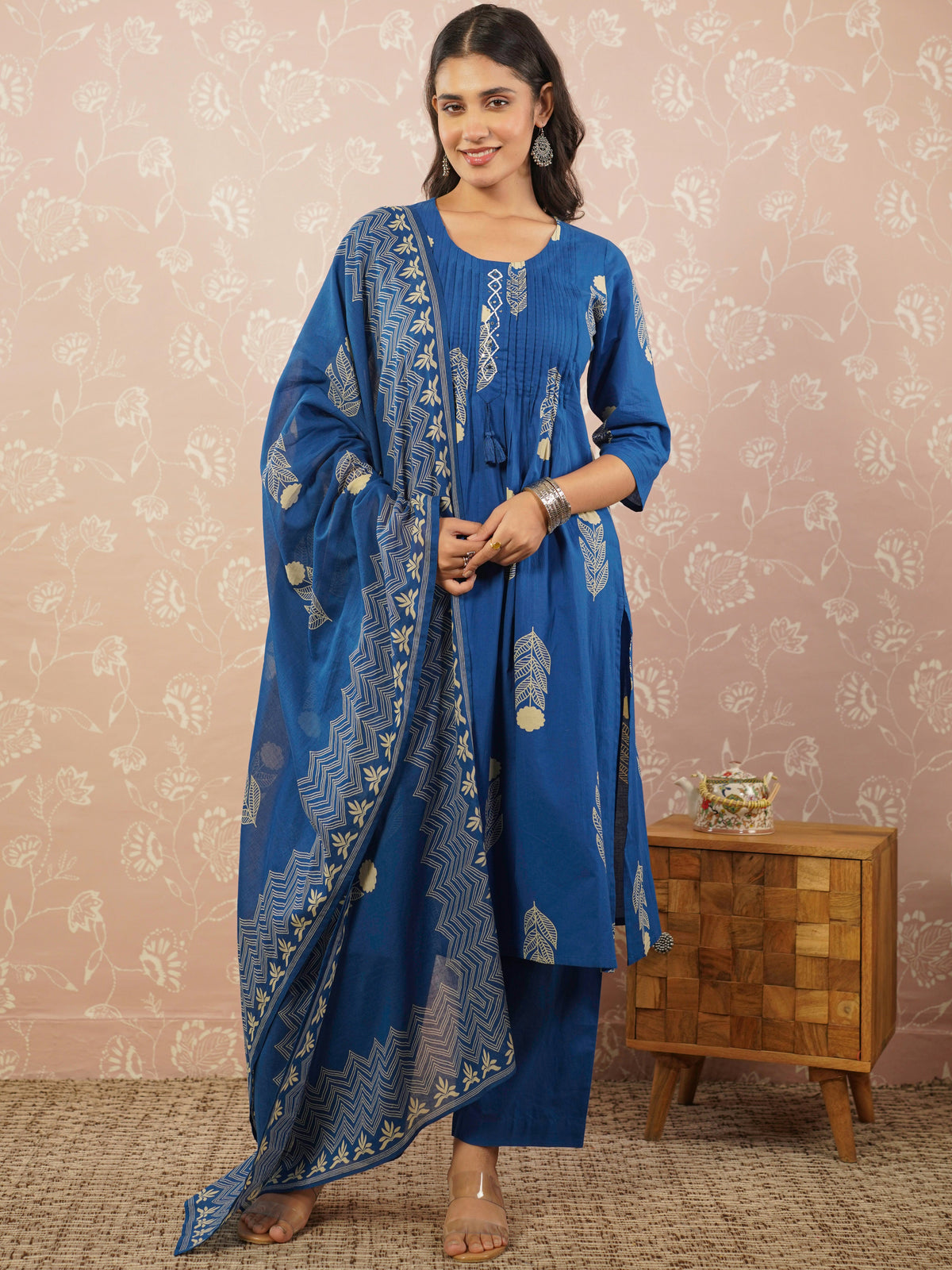 cotton voile butta straight blue dupatta