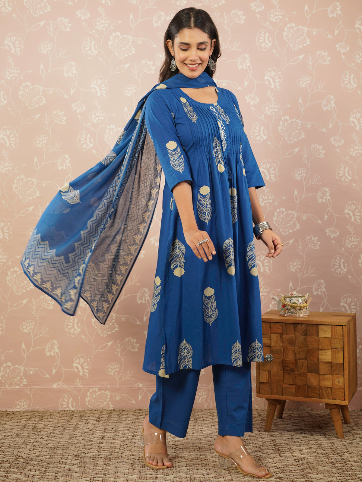 cotton voile butta straight blue dupatta