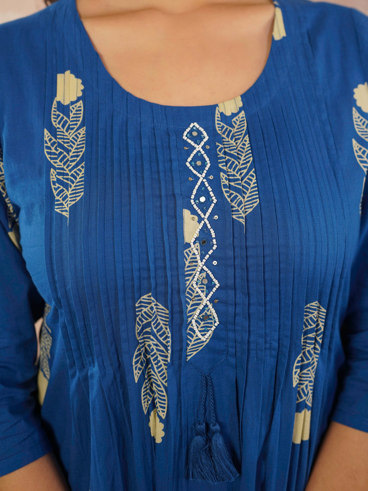 Embroidered soft cotton butta blue kurta