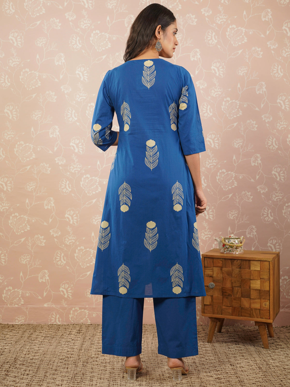 Embroidered soft cotton butta blue kurta