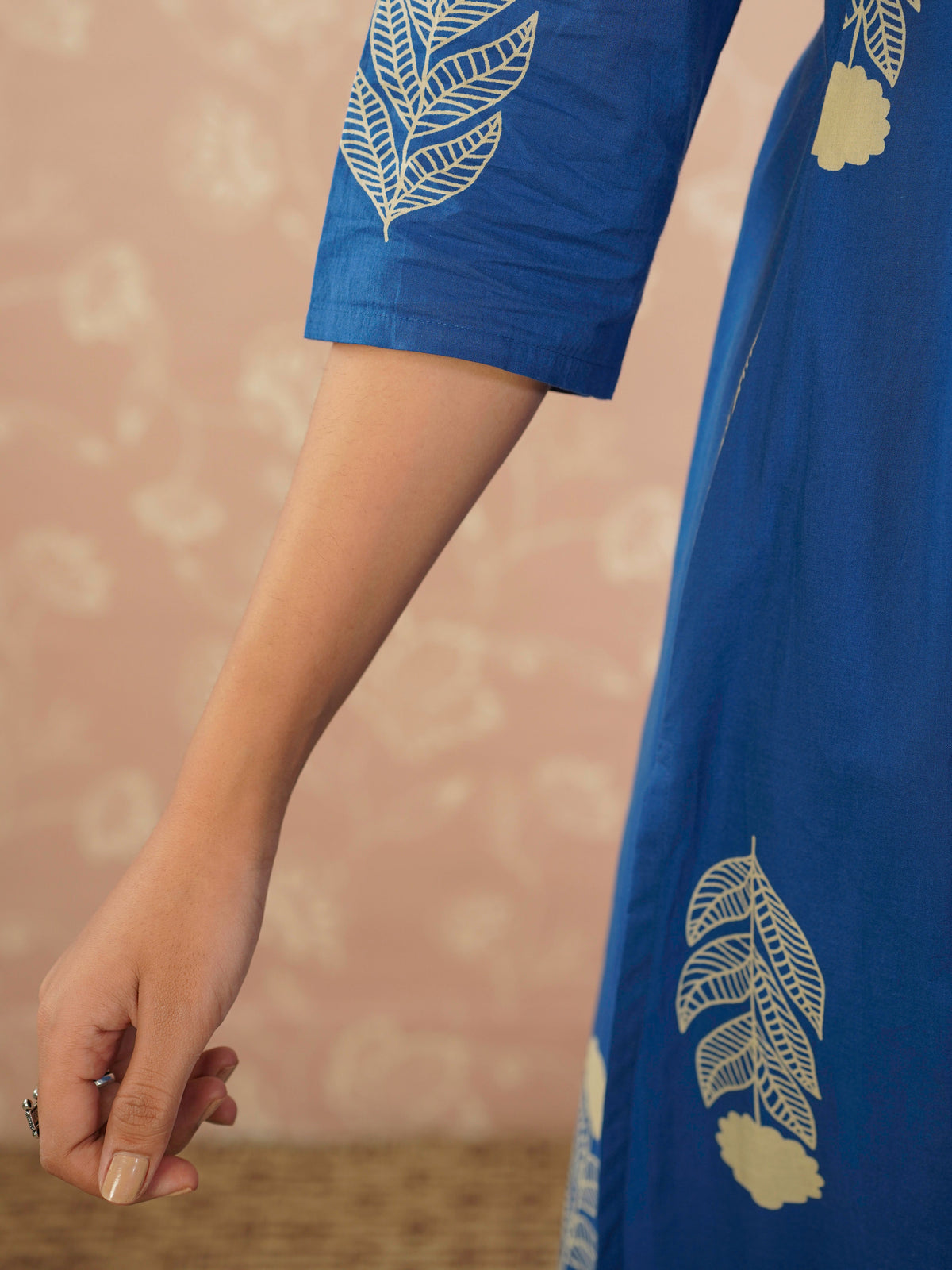 Embroidered soft cotton butta blue kurta